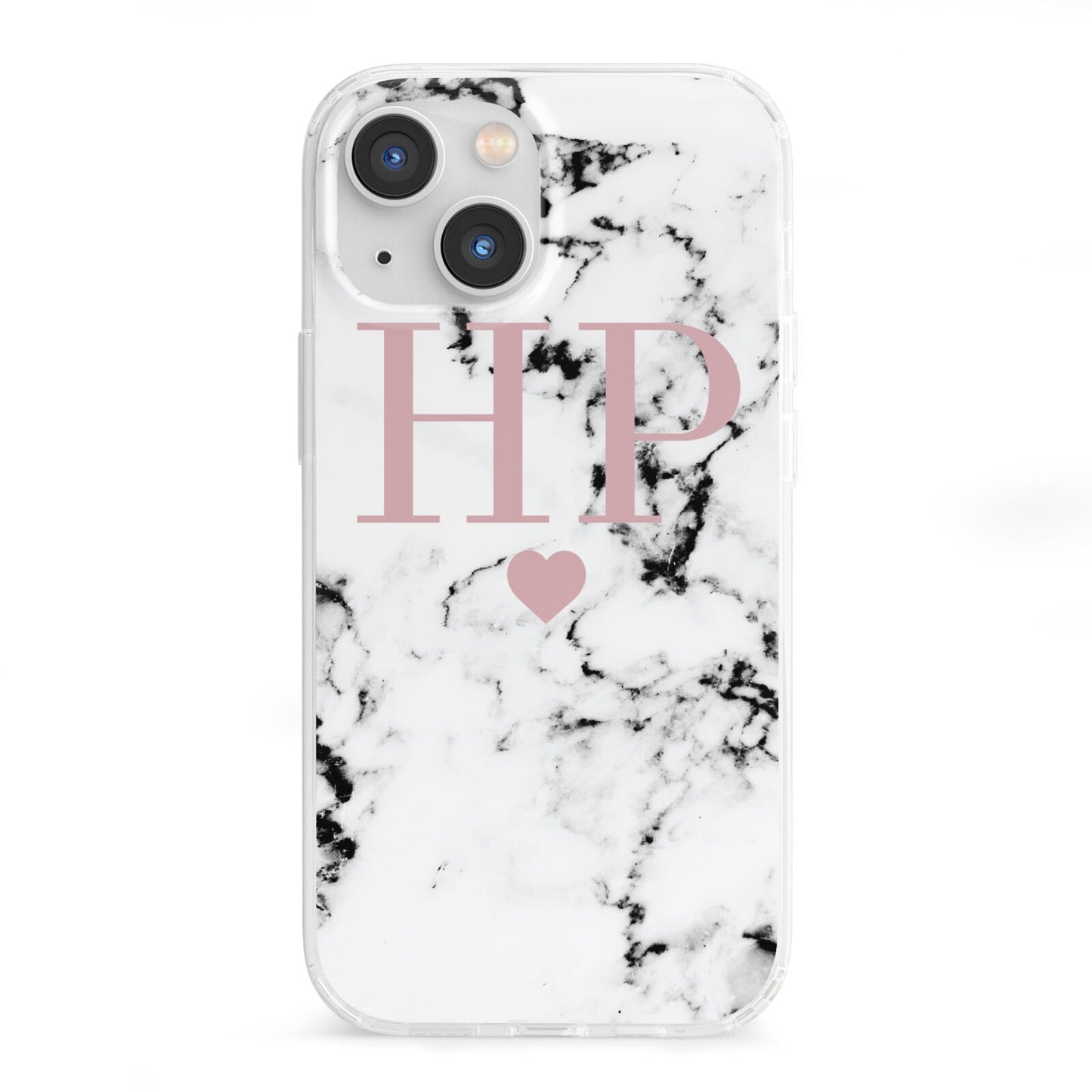 Marble Blush Pink Heart Personalised iPhone 13 Mini Clear Bumper Case