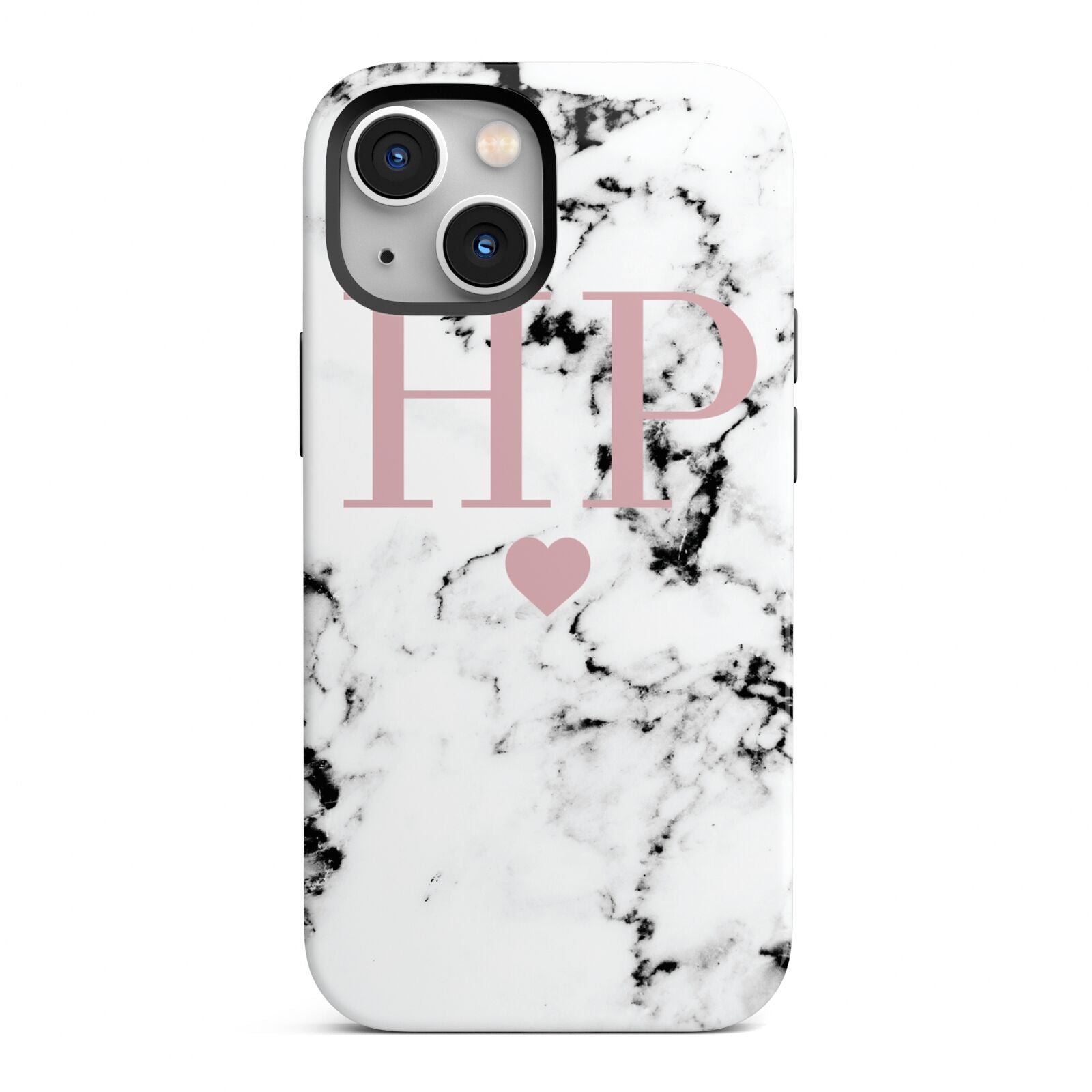 Marble Blush Pink Heart Personalised iPhone 13 Mini Full Wrap 3D Tough Case