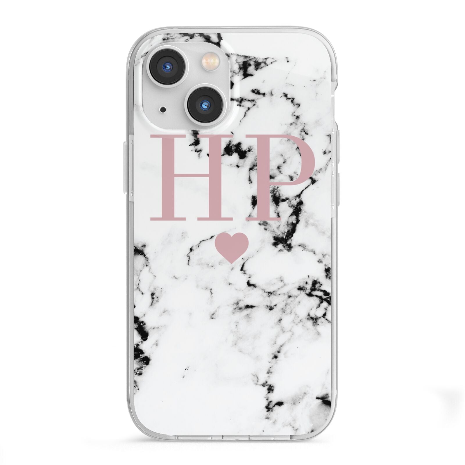 Marble Blush Pink Heart Personalised iPhone 13 Mini TPU Impact Case with White Edges