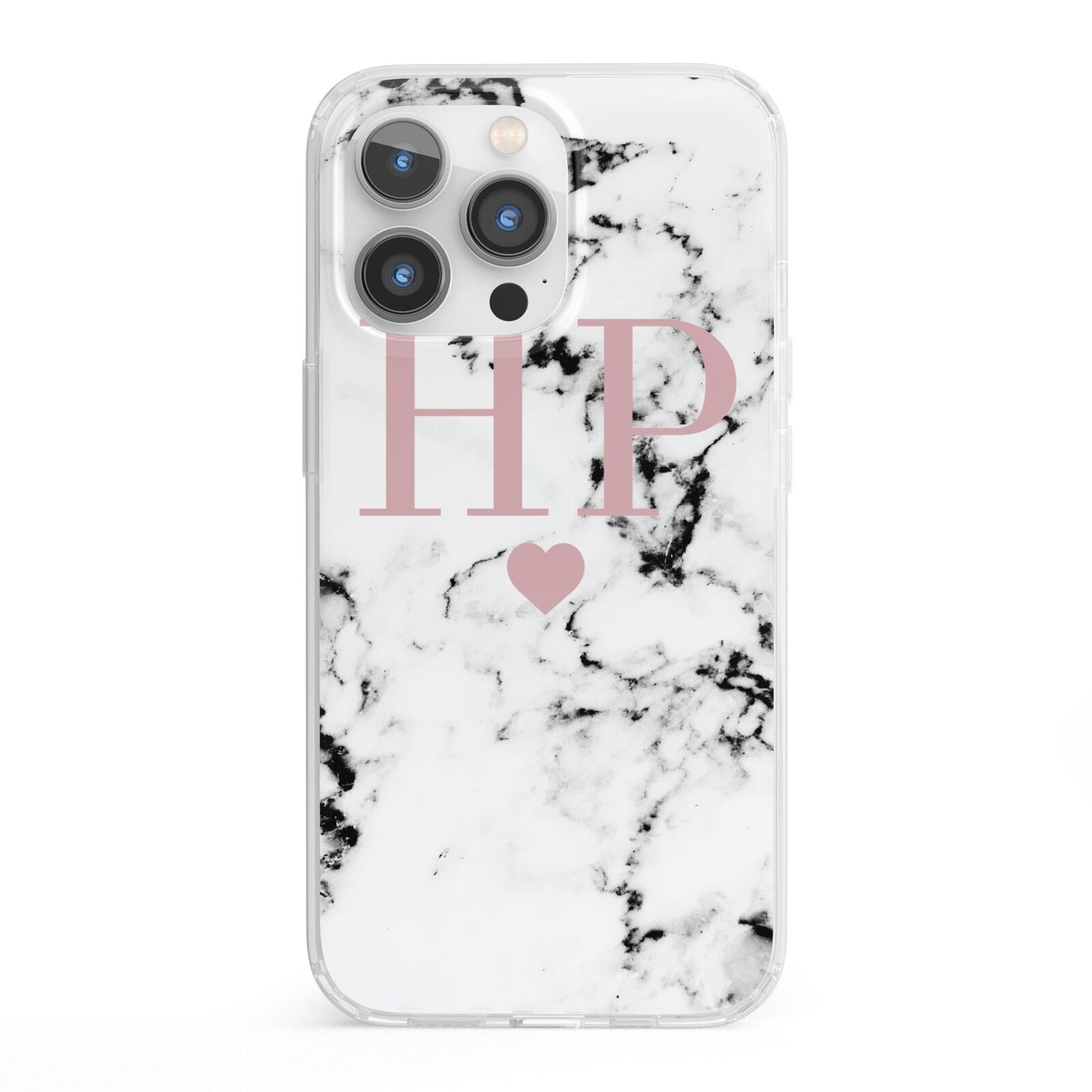 Marble Blush Pink Heart Personalised iPhone 13 Pro Clear Bumper Case