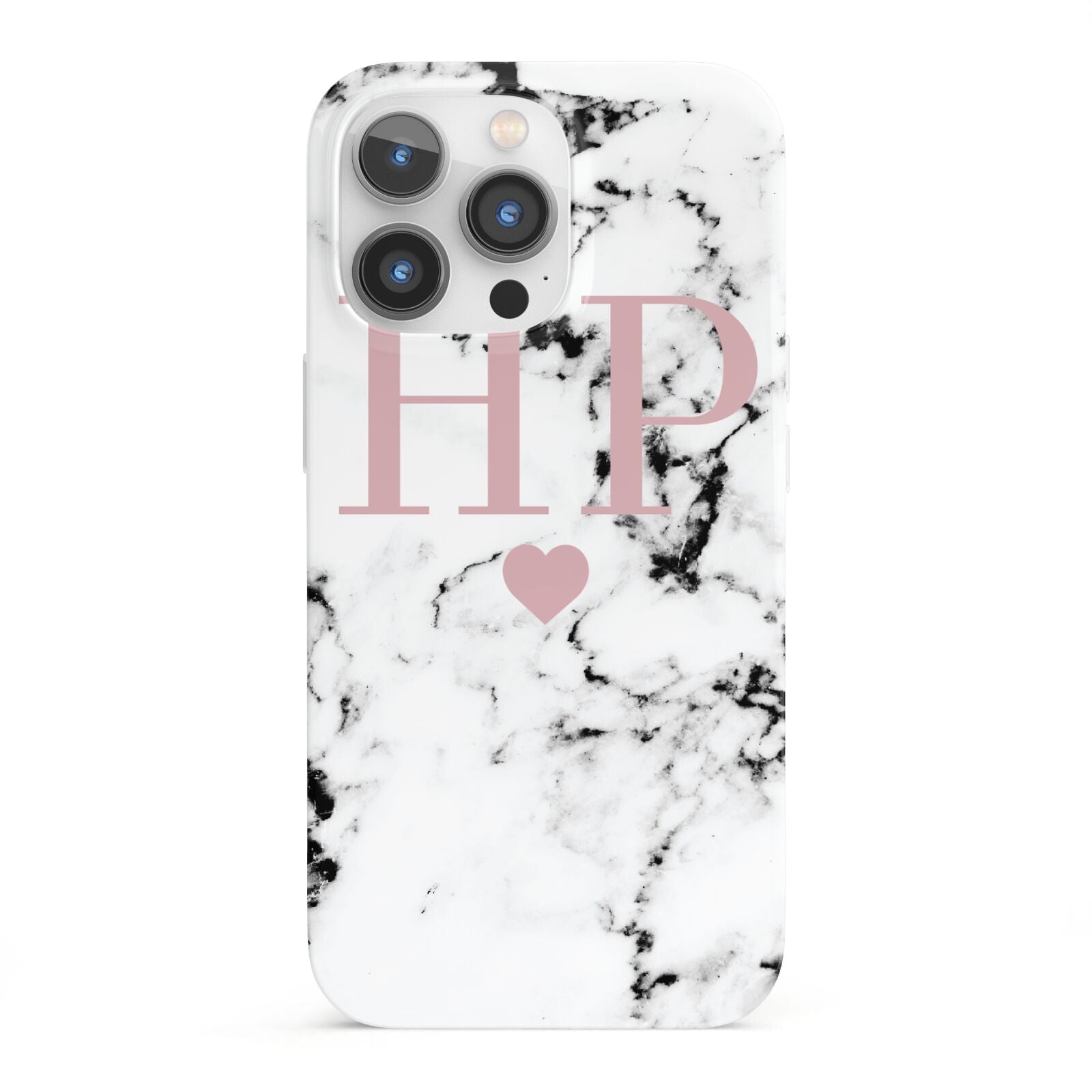 Marble Blush Pink Heart Personalised iPhone 13 Pro Full Wrap 3D Snap Case