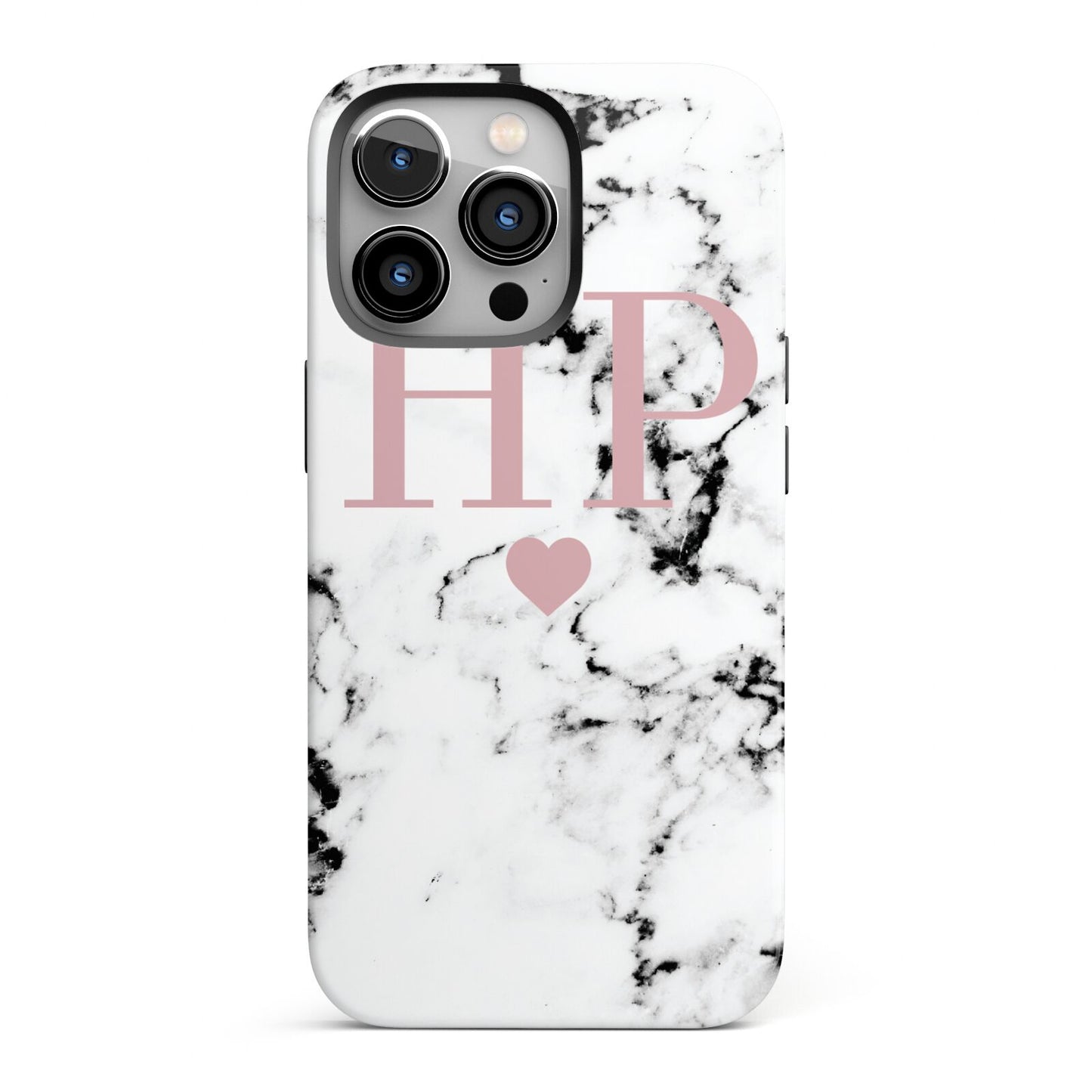 Marble Blush Pink Heart Personalised iPhone 13 Pro Full Wrap 3D Tough Case