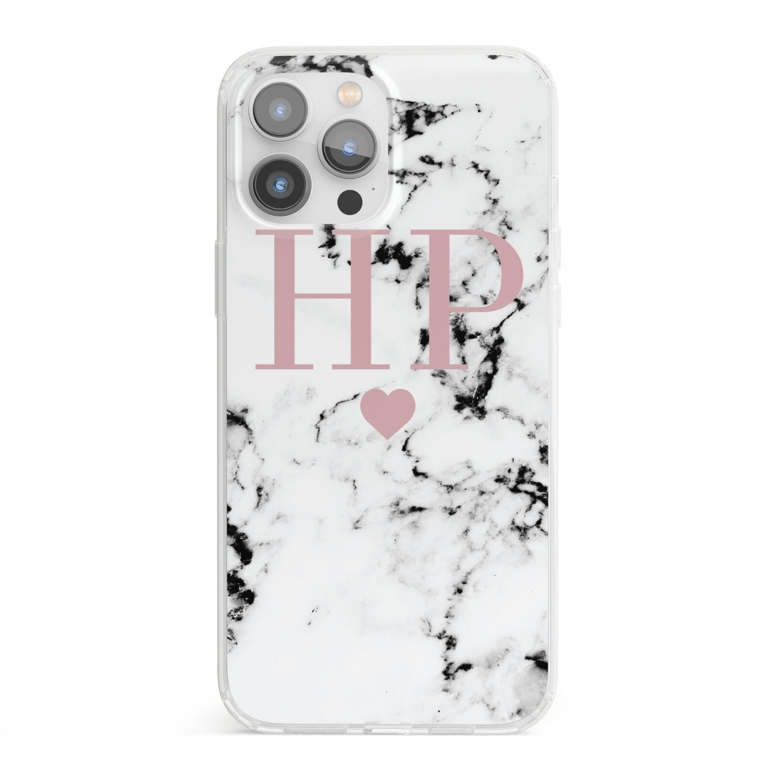 Marble Blush Pink Heart Personalised iPhone 13 Pro Max Clear Bumper Case