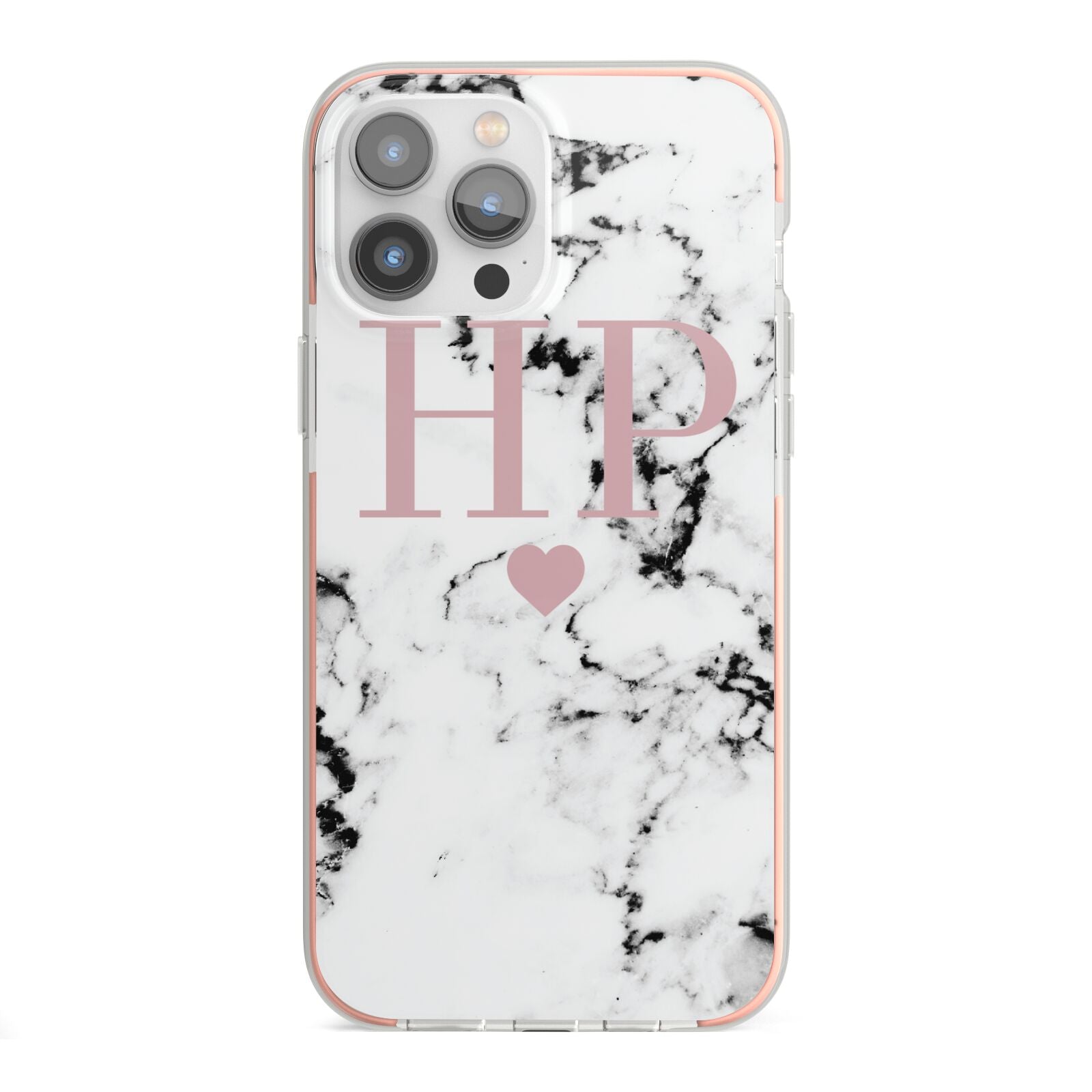 Marble Blush Pink Heart Personalised iPhone 13 Pro Max TPU Impact Case with Pink Edges