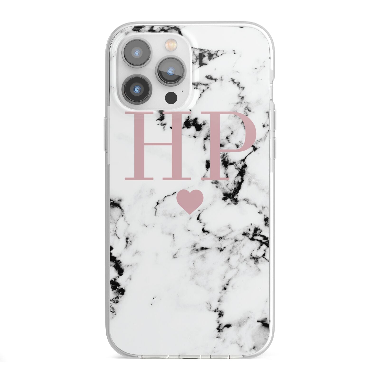 Marble Blush Pink Heart Personalised iPhone 13 Pro Max TPU Impact Case with White Edges