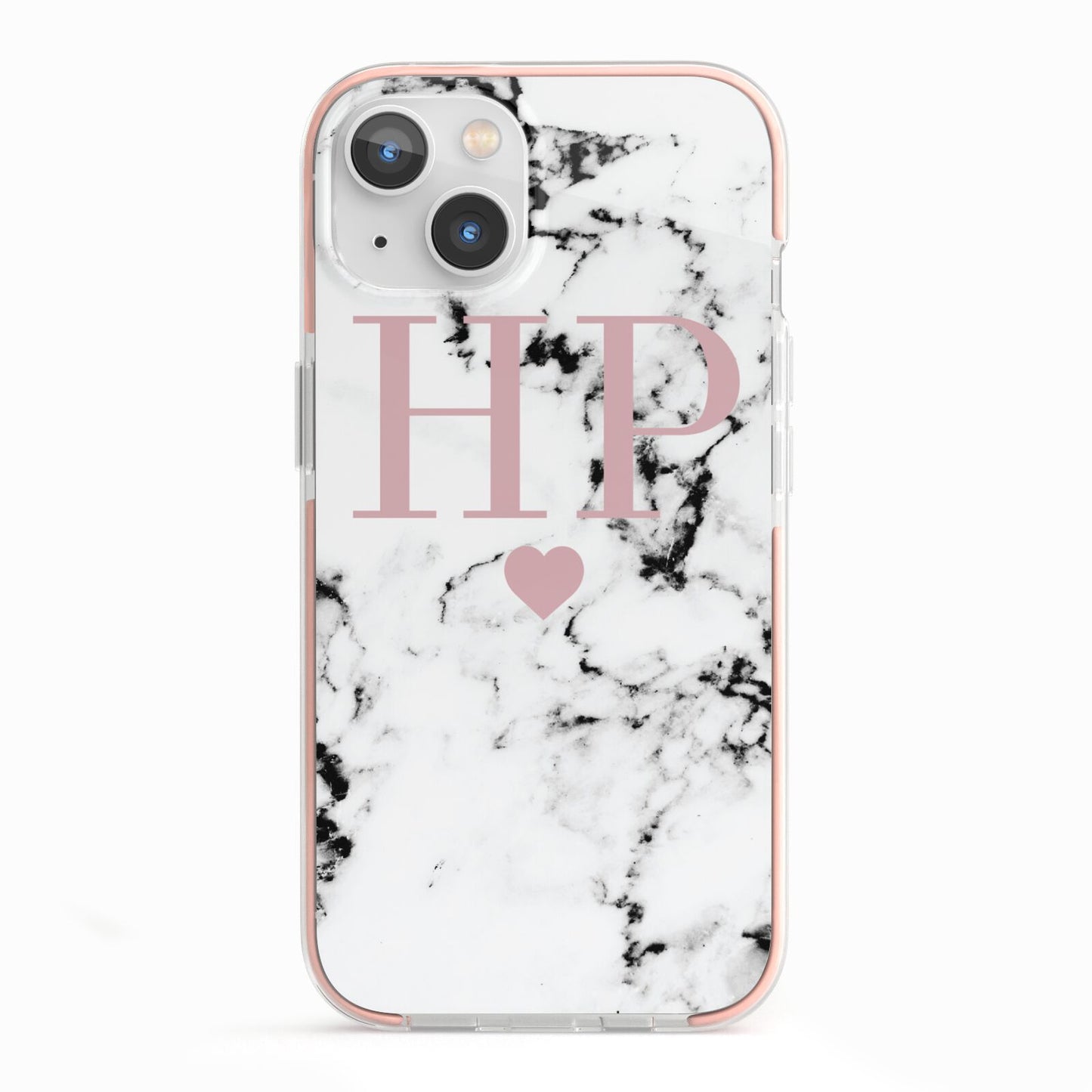 Marble Blush Pink Heart Personalised iPhone 13 TPU Impact Case with Pink Edges