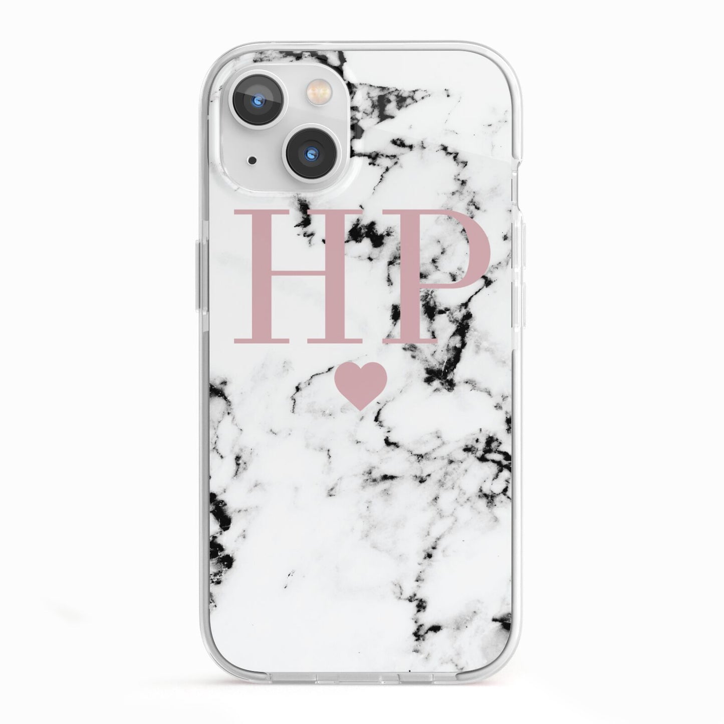 Marble Blush Pink Heart Personalised iPhone 13 TPU Impact Case with White Edges