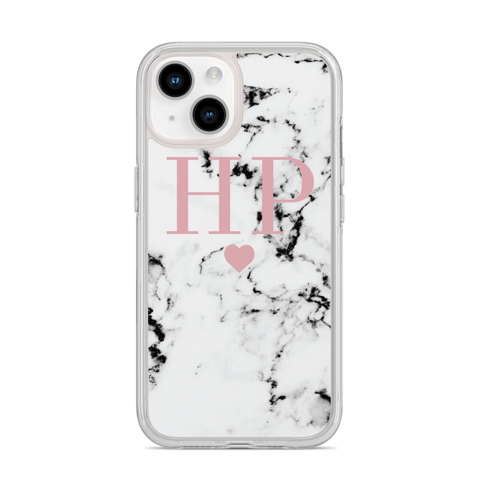 Marble Blush Pink Heart Personalised iPhone 14 Clear Tough Case Starlight