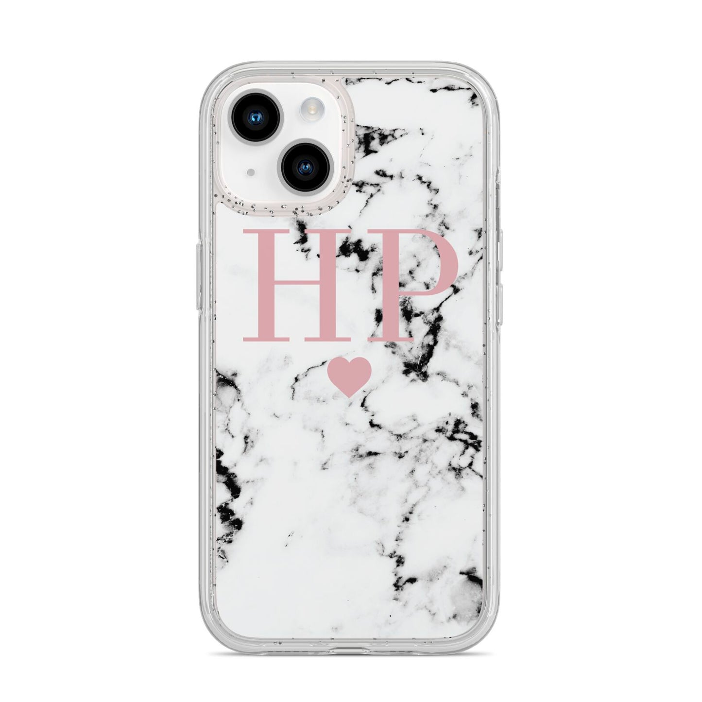 Marble Blush Pink Heart Personalised iPhone 14 Glitter Tough Case Starlight