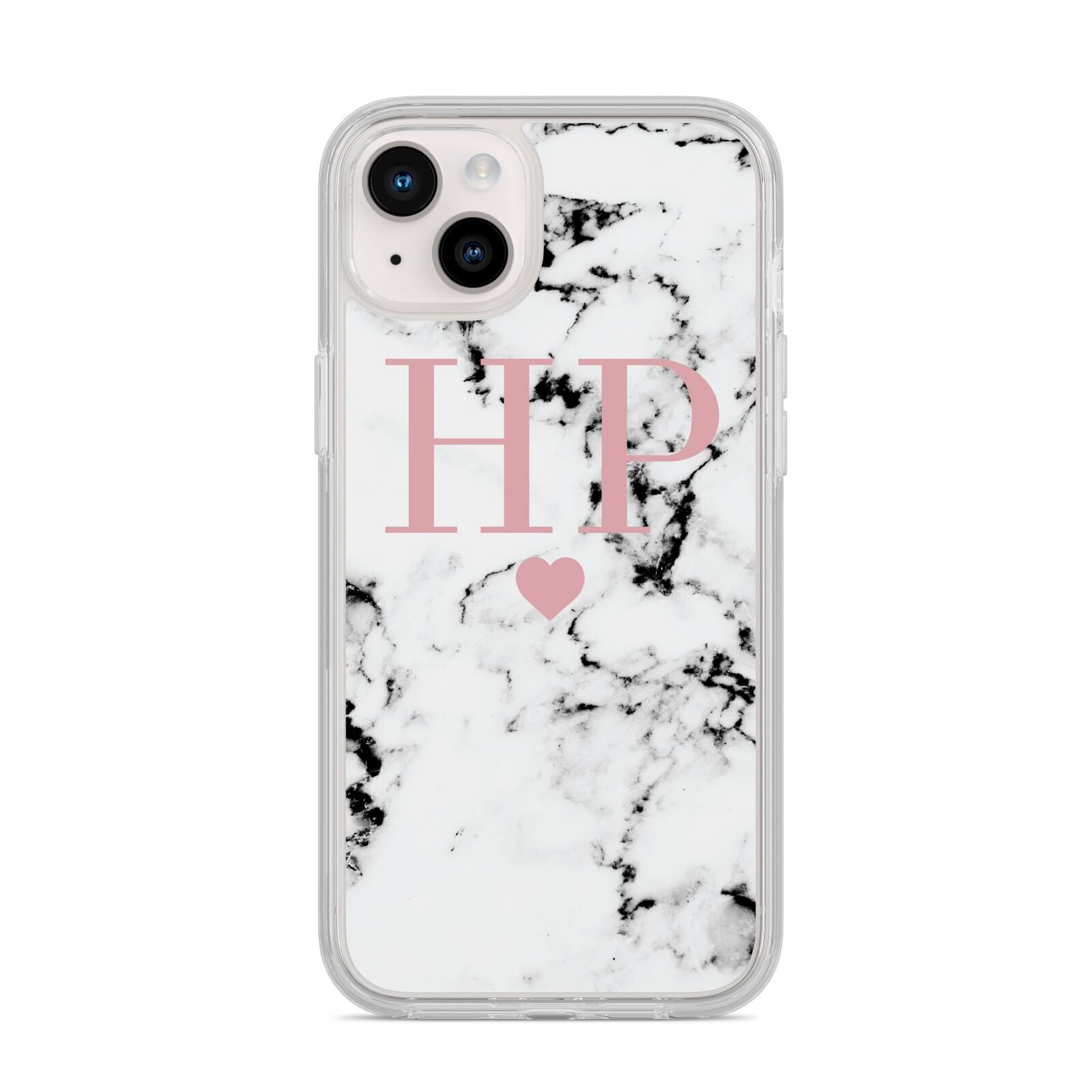 Marble Blush Pink Heart Personalised iPhone 14 Plus Clear Tough Case Starlight