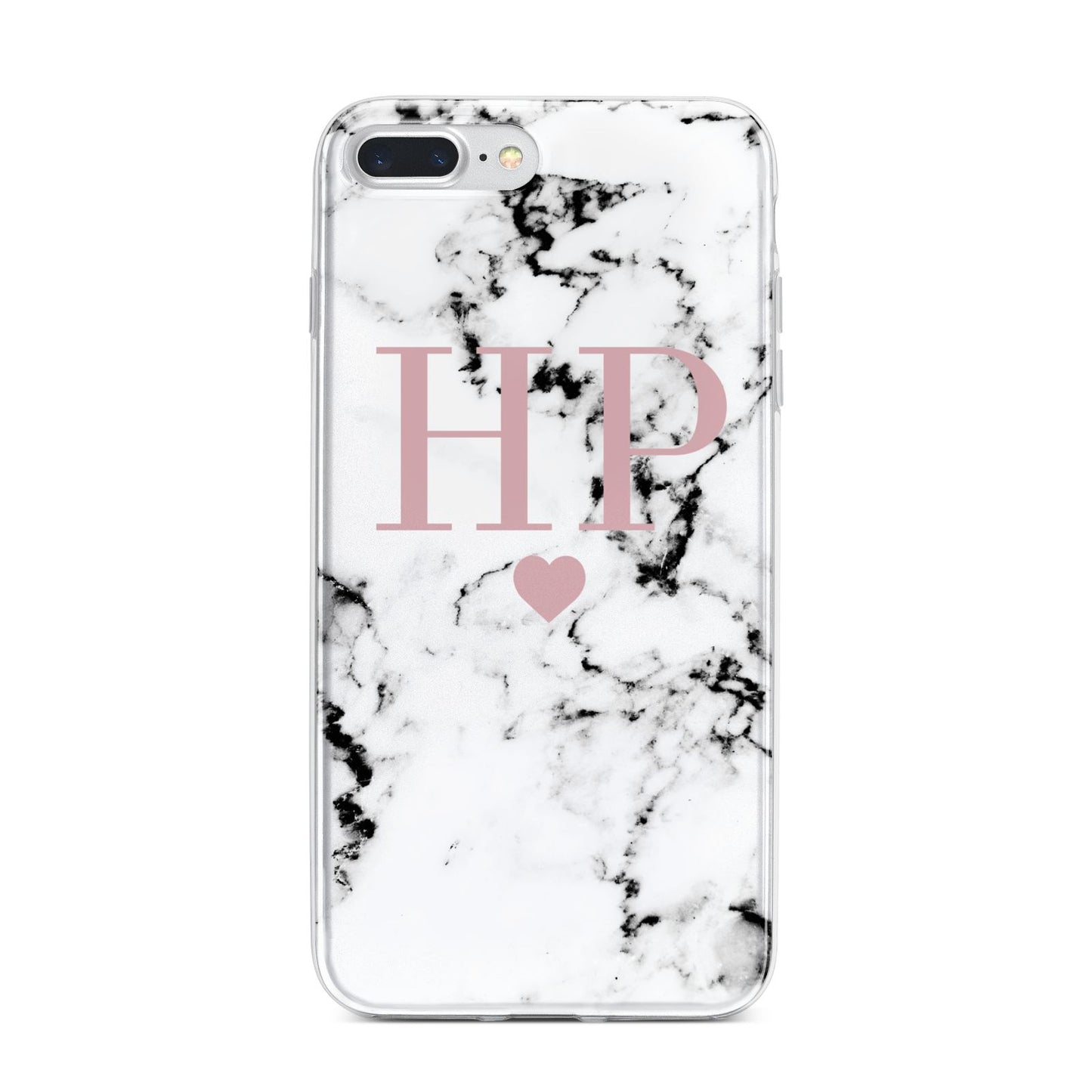 Marble Blush Pink Heart Personalised iPhone 7 Plus Bumper Case on Silver iPhone