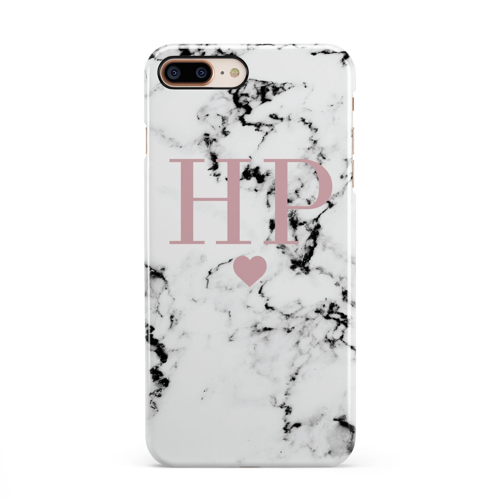 Marble Blush Pink Heart Personalised iPhone 8 Plus 3D Snap Case on Gold Phone