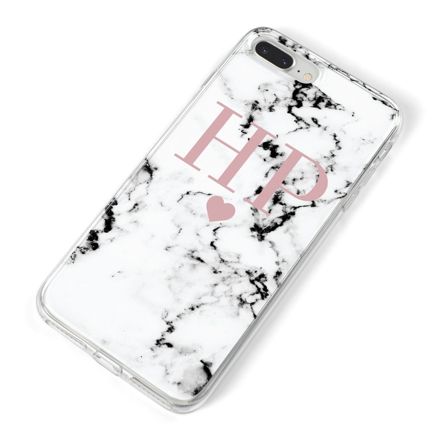 Marble Blush Pink Heart Personalised iPhone 8 Plus Bumper Case on Silver iPhone Alternative Image