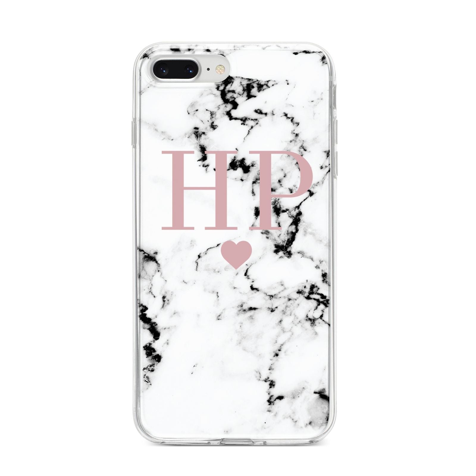 Marble Blush Pink Heart Personalised iPhone 8 Plus Bumper Case on Silver iPhone