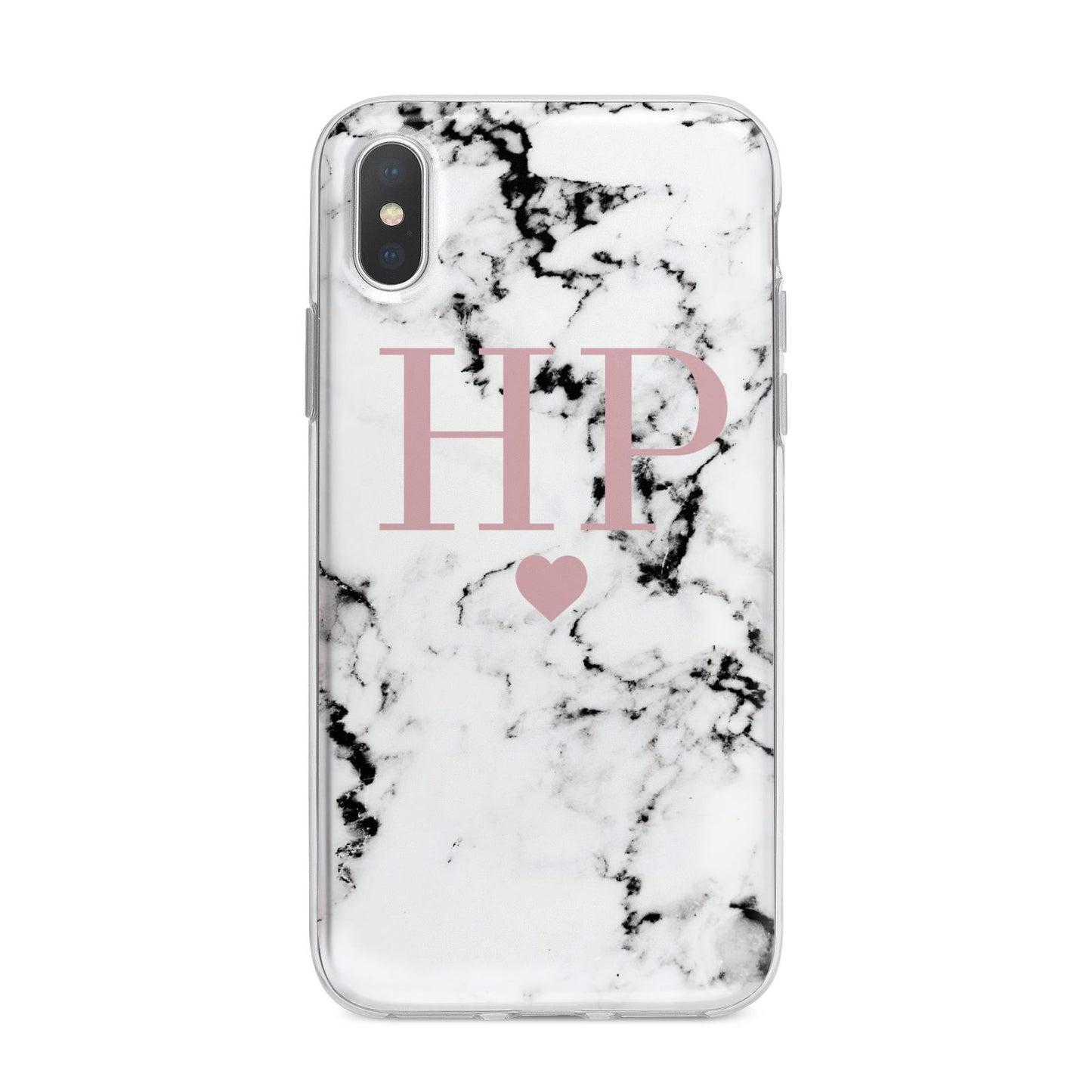 Marble Blush Pink Heart Personalised iPhone X Bumper Case on Silver iPhone Alternative Image 1