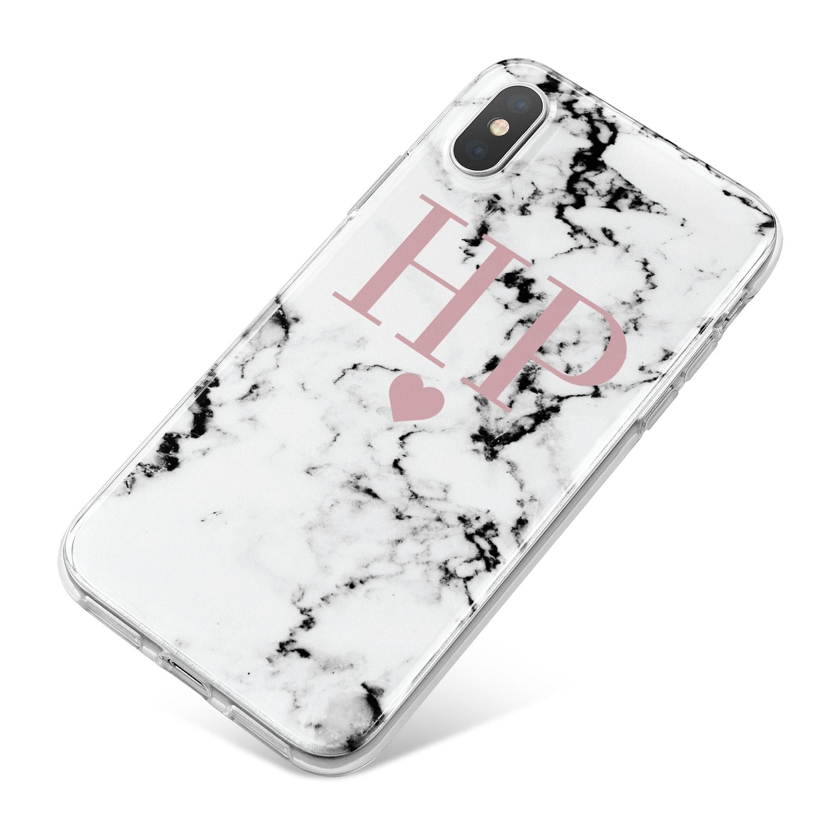Marble Blush Pink Heart Personalised iPhone X Bumper Case on Silver iPhone