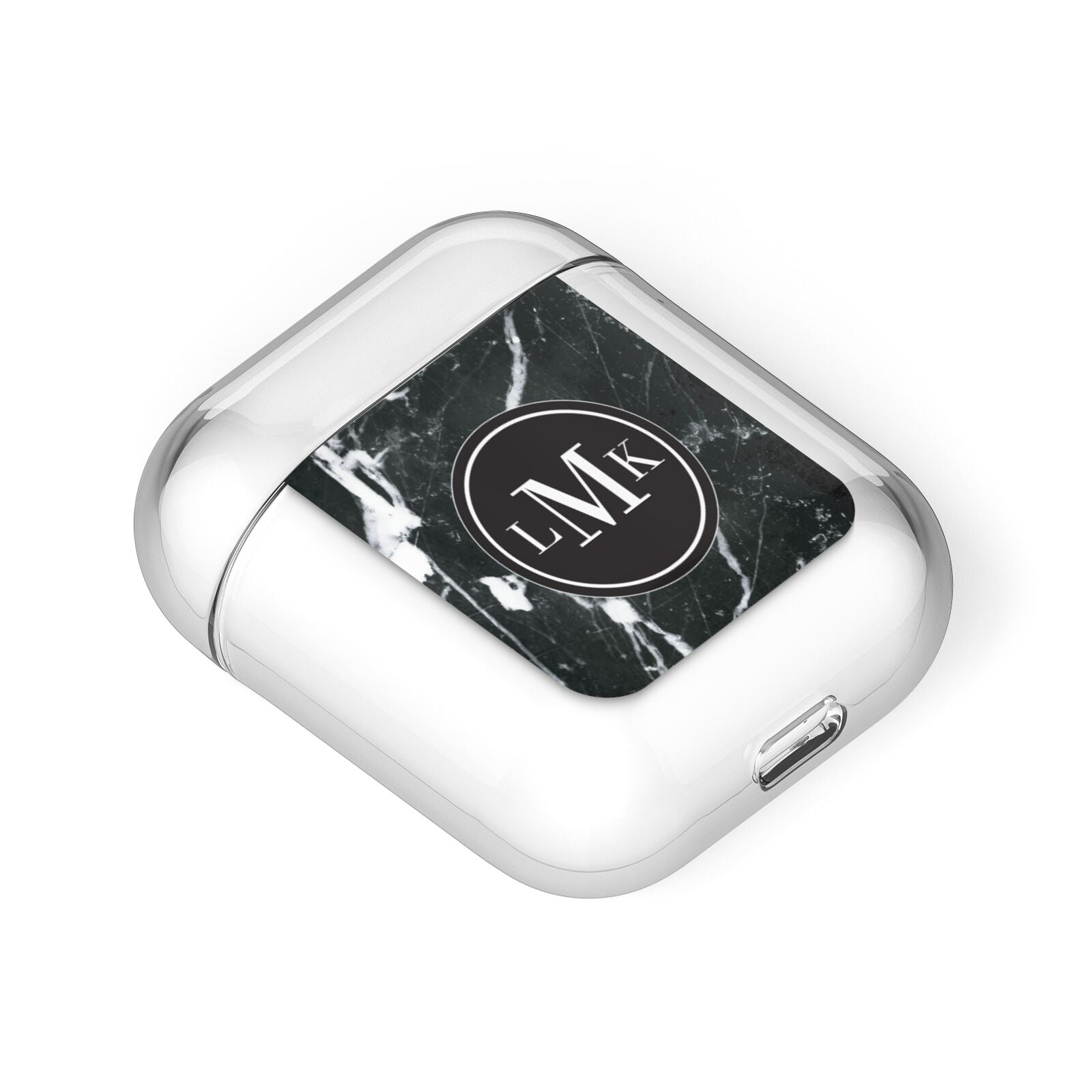 Marble Custom Initials Circle AirPods Case Laid Flat