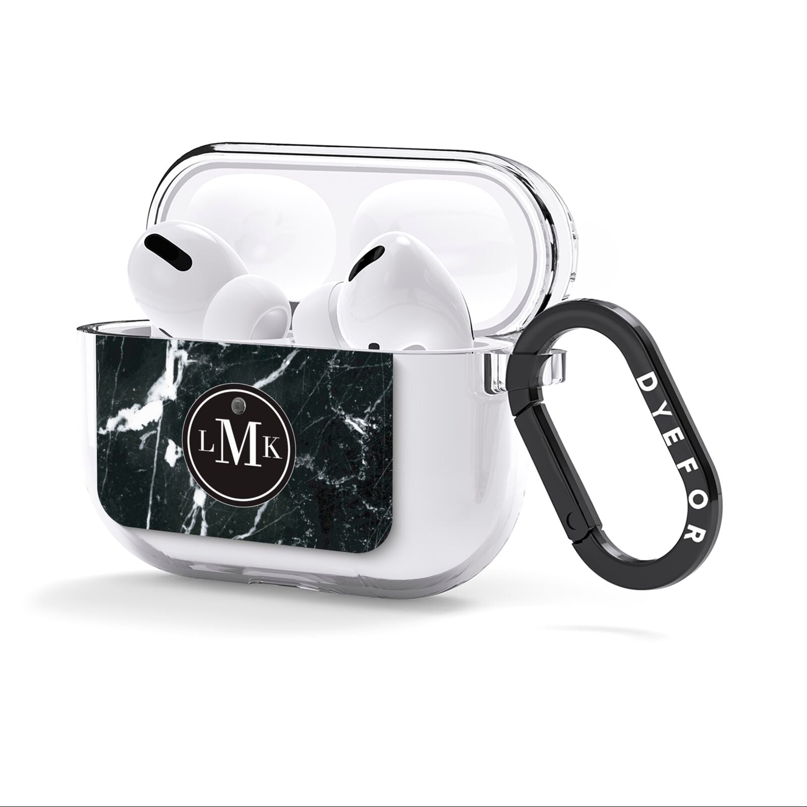 Marble Custom Initials Circle AirPods Clear Case 3rd Gen Side Image