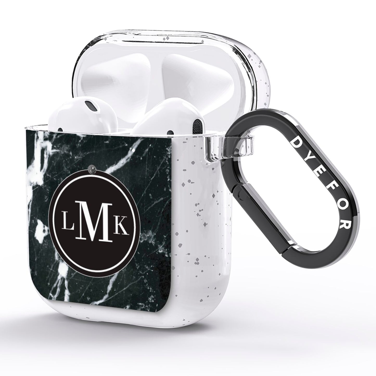 Marble Custom Initials Circle AirPods Glitter Case Side Image