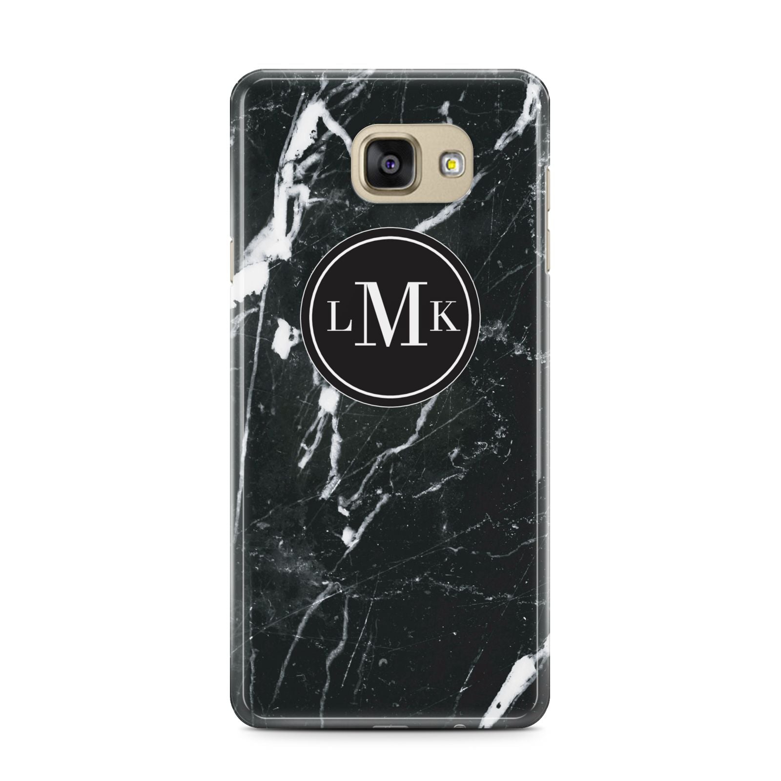Marble Custom Initials Circle Samsung Galaxy A7 2016 Case on gold phone