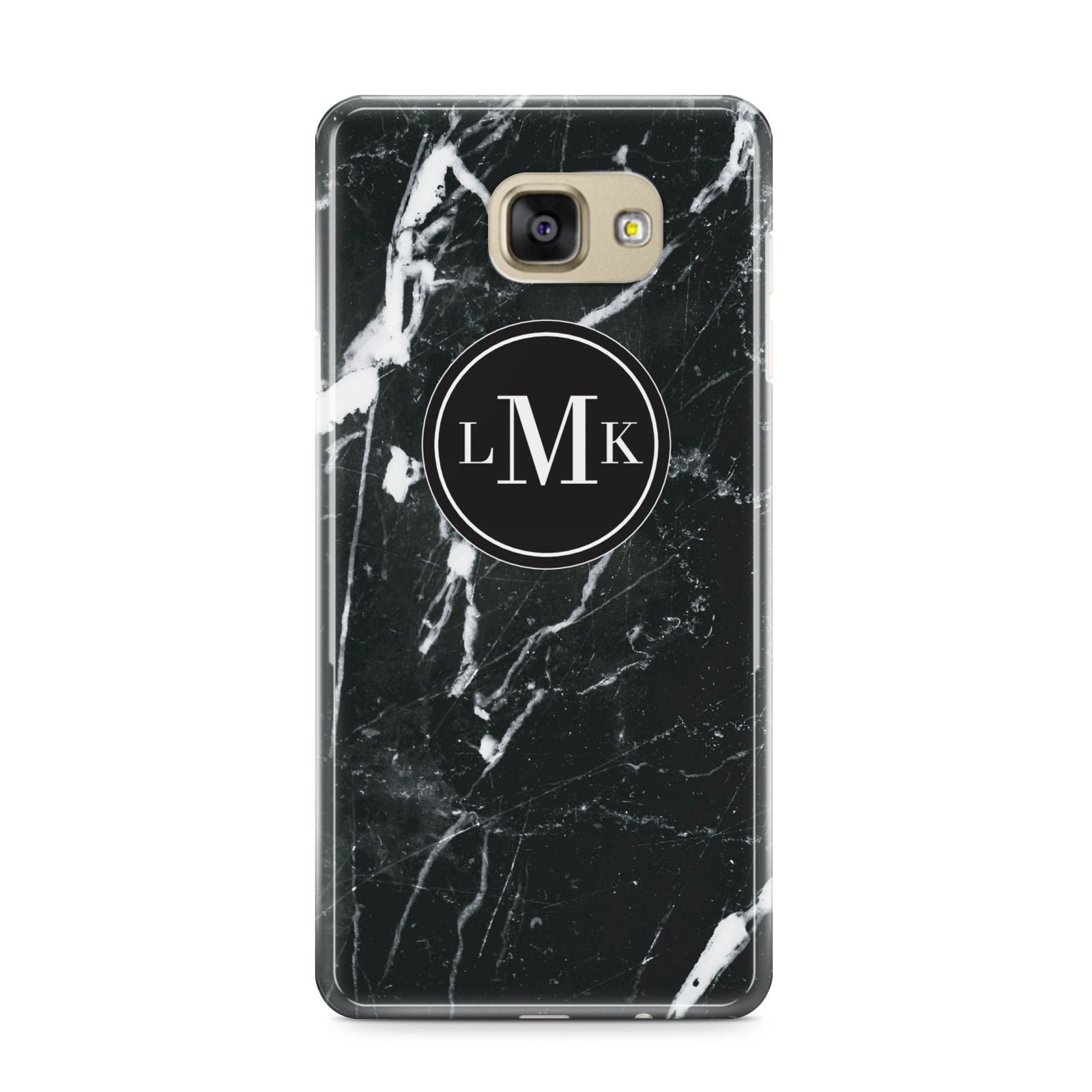 Marble Custom Initials Circle Samsung Galaxy A9 2016 Case on gold phone
