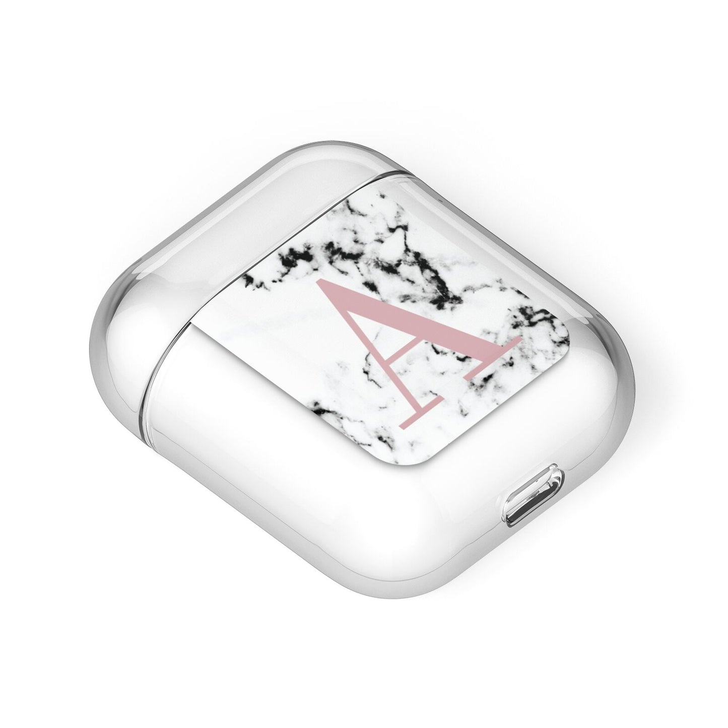 Marble Effect Pink Initial Personalised AirPods Case Laid Flat