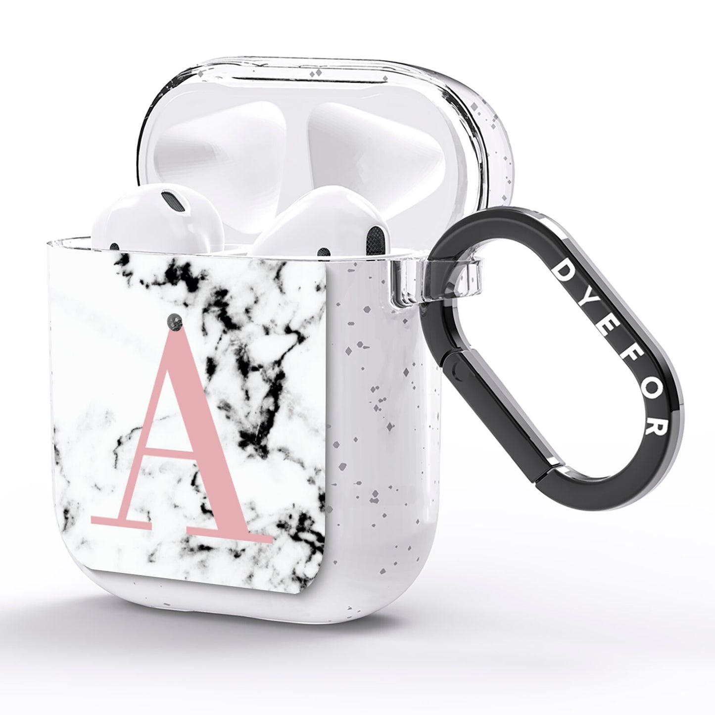 Marble Effect Pink Initial Personalised AirPods Glitter Case Side Image
