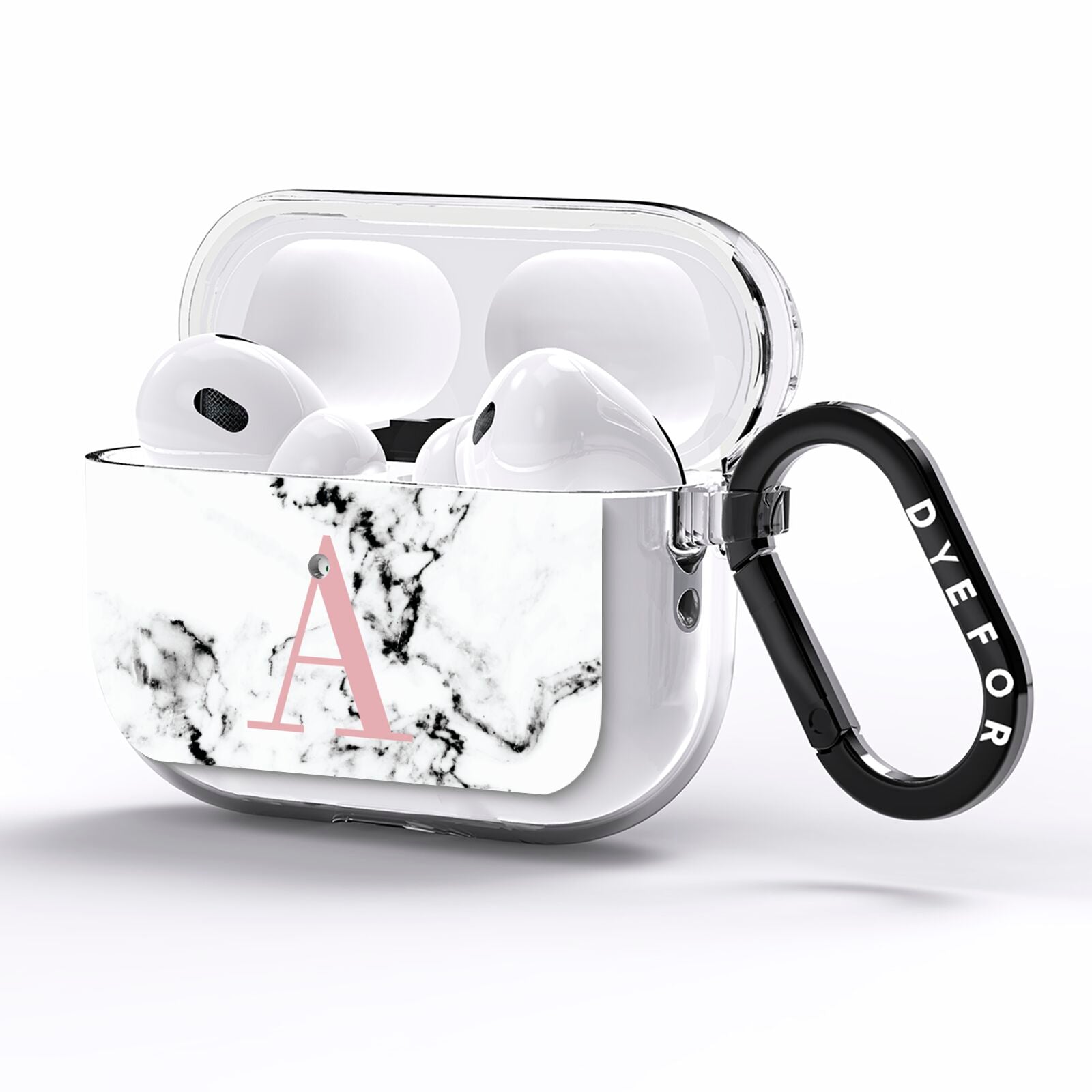 Marble Effect Pink Initial Personalised AirPods Pro Clear Case Side Image