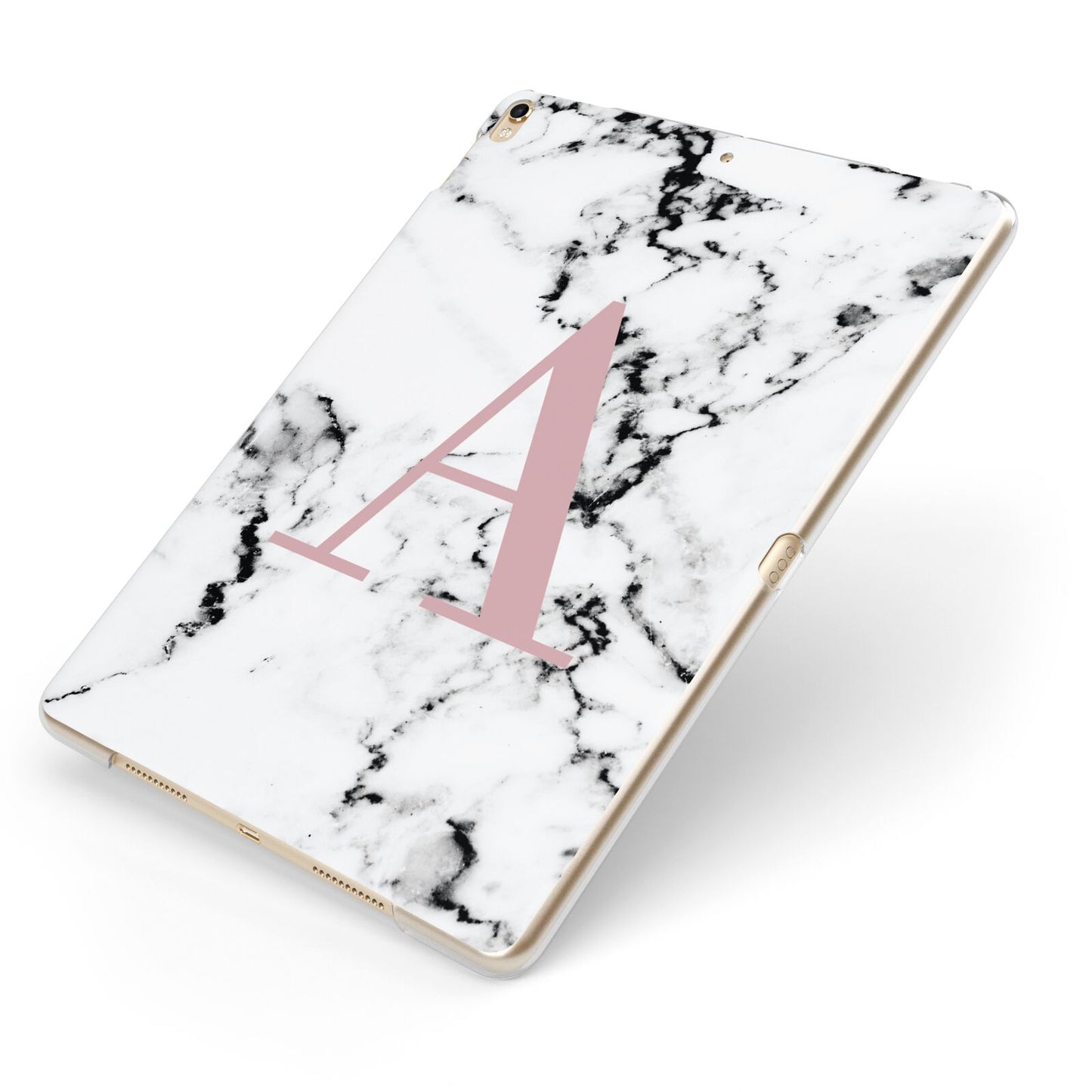 Marble Effect Pink Initial Personalised Apple iPad Case on Gold iPad Side View