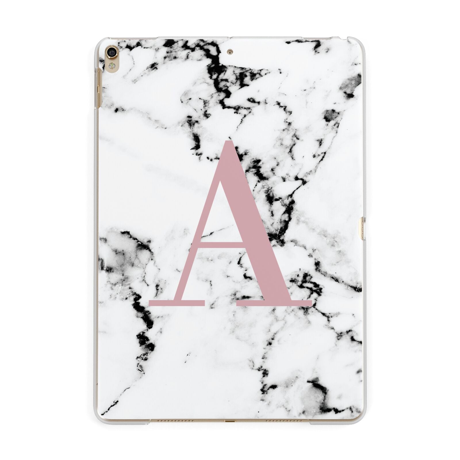 Marble Effect Pink Initial Personalised Apple iPad Gold Case