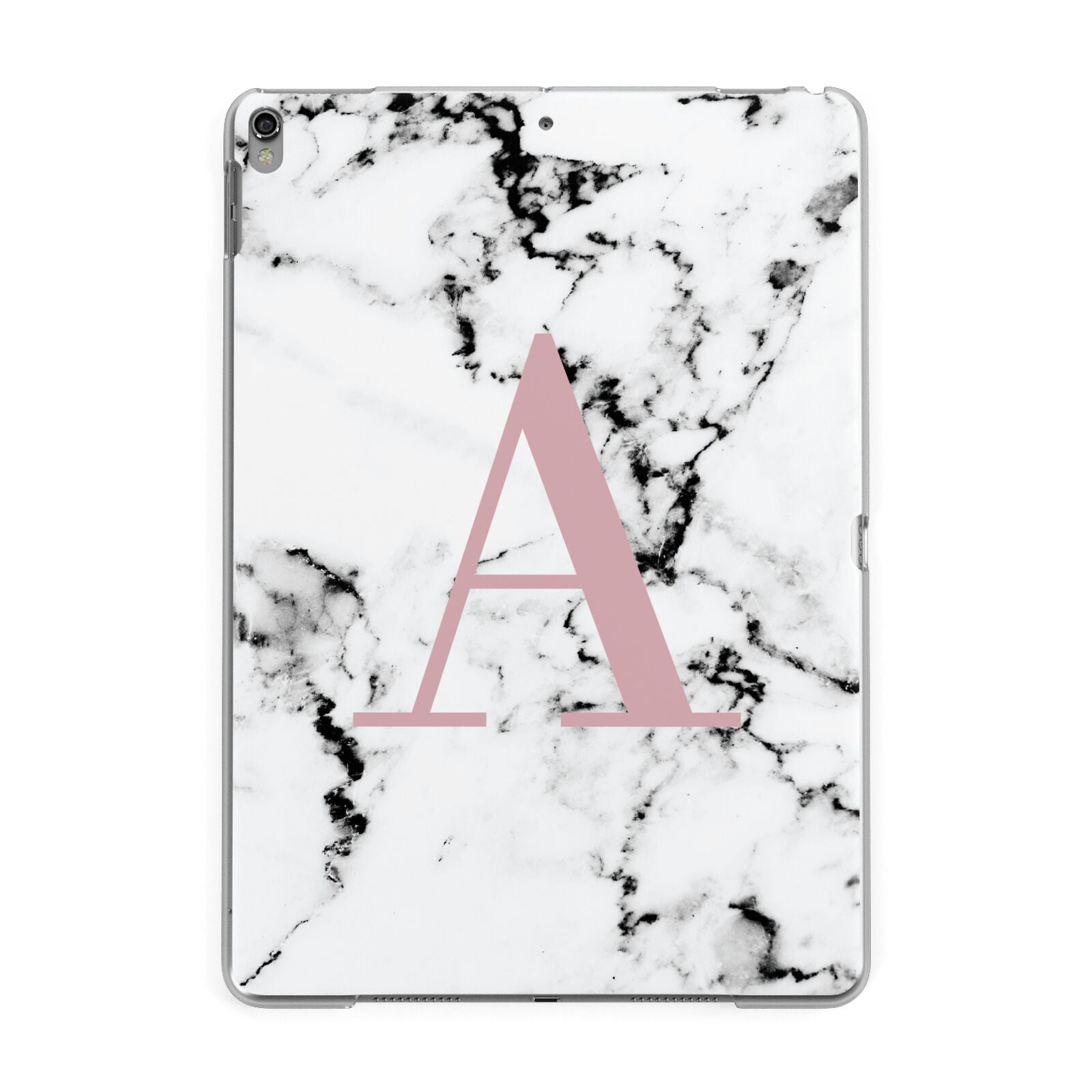 Marble Effect Pink Initial Personalised Apple iPad Grey Case