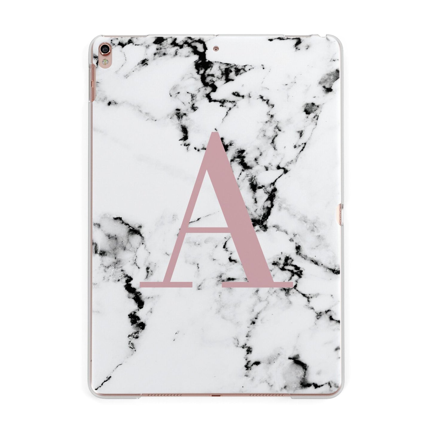Marble Effect Pink Initial Personalised Apple iPad Rose Gold Case