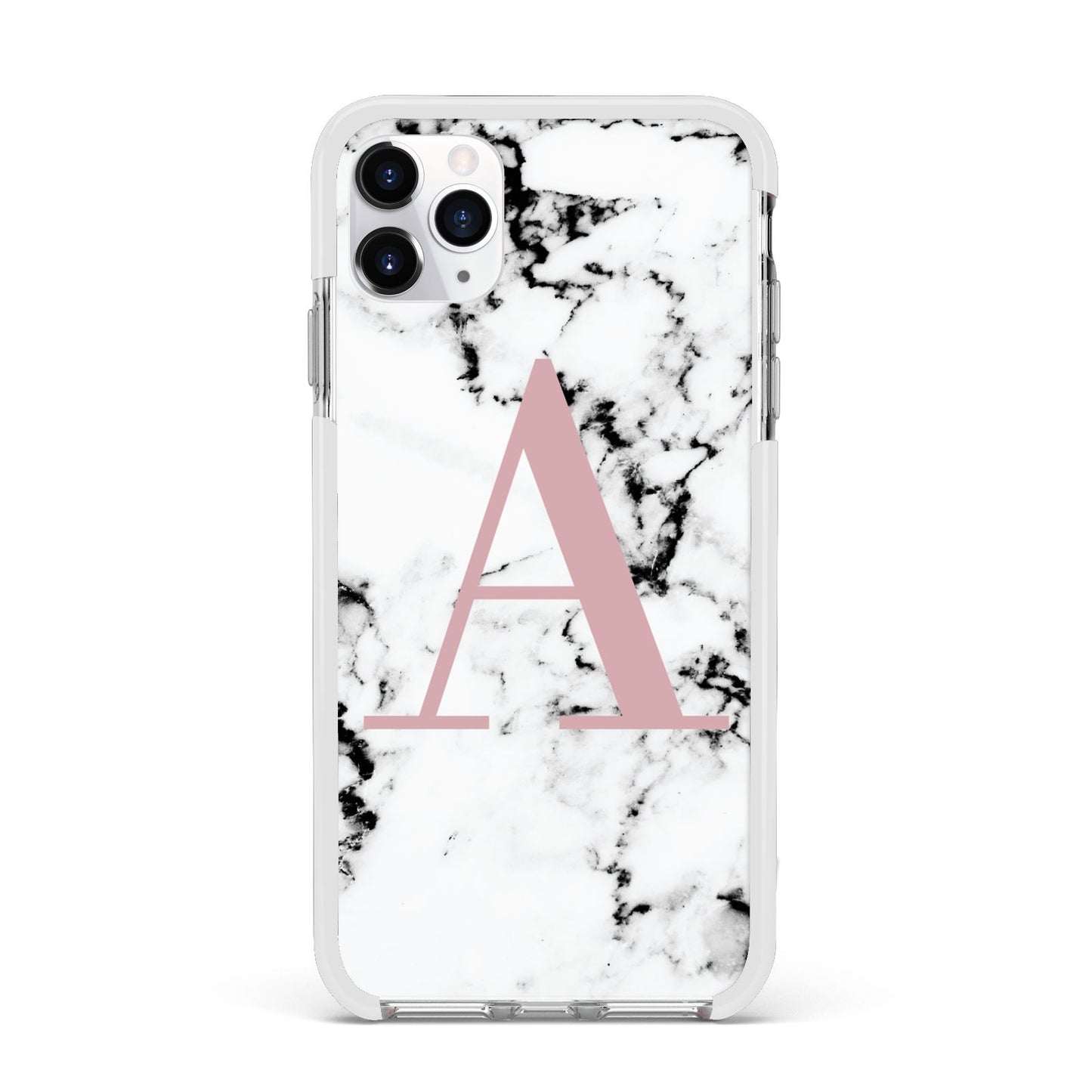 Marble Effect Pink Initial Personalised Apple iPhone 11 Pro Max in Silver with White Impact Case