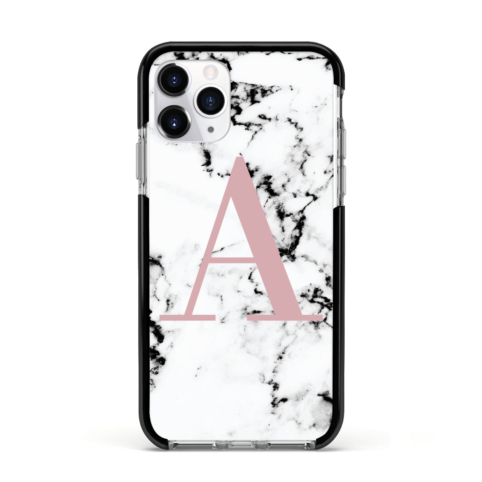 Marble Effect Pink Initial Personalised Apple iPhone 11 Pro in Silver with Black Impact Case