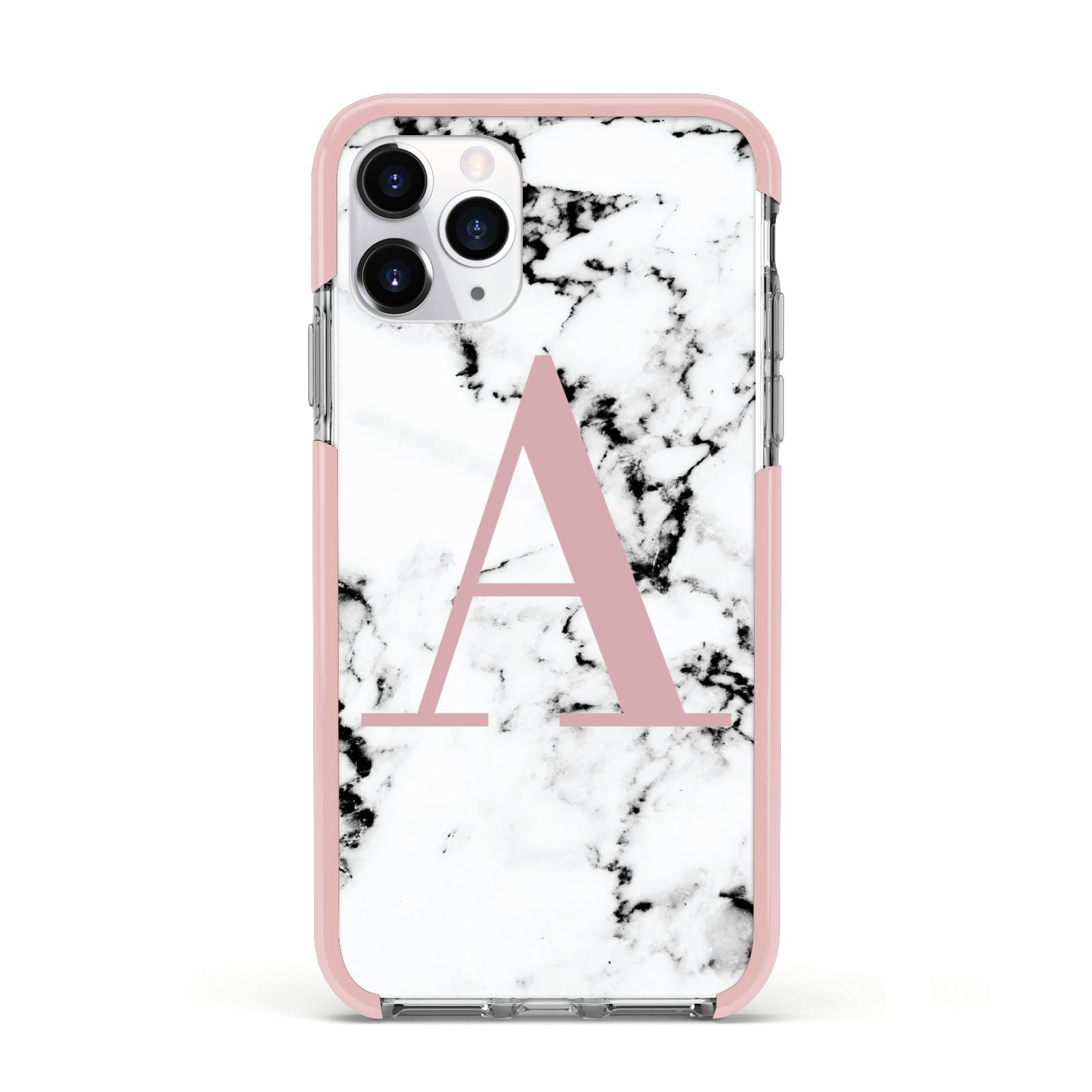 Marble Effect Pink Initial Personalised Apple iPhone 11 Pro in Silver with Pink Impact Case