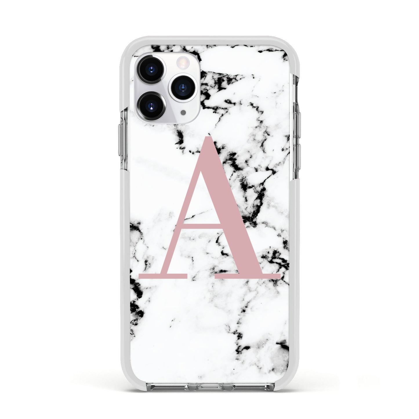 Marble Effect Pink Initial Personalised Apple iPhone 11 Pro in Silver with White Impact Case