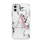 Marble Effect Pink Initial Personalised Apple iPhone 11 in White with Bumper Case