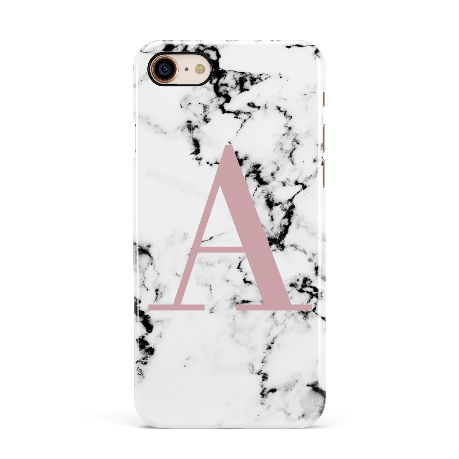 Marble Effect Pink Initial Personalised Apple iPhone 7 8 3D Snap Case