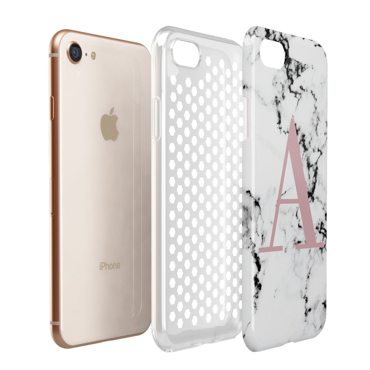 Marble Effect Pink Initial Personalised Apple iPhone 7 8 3D Tough Case Expanded View