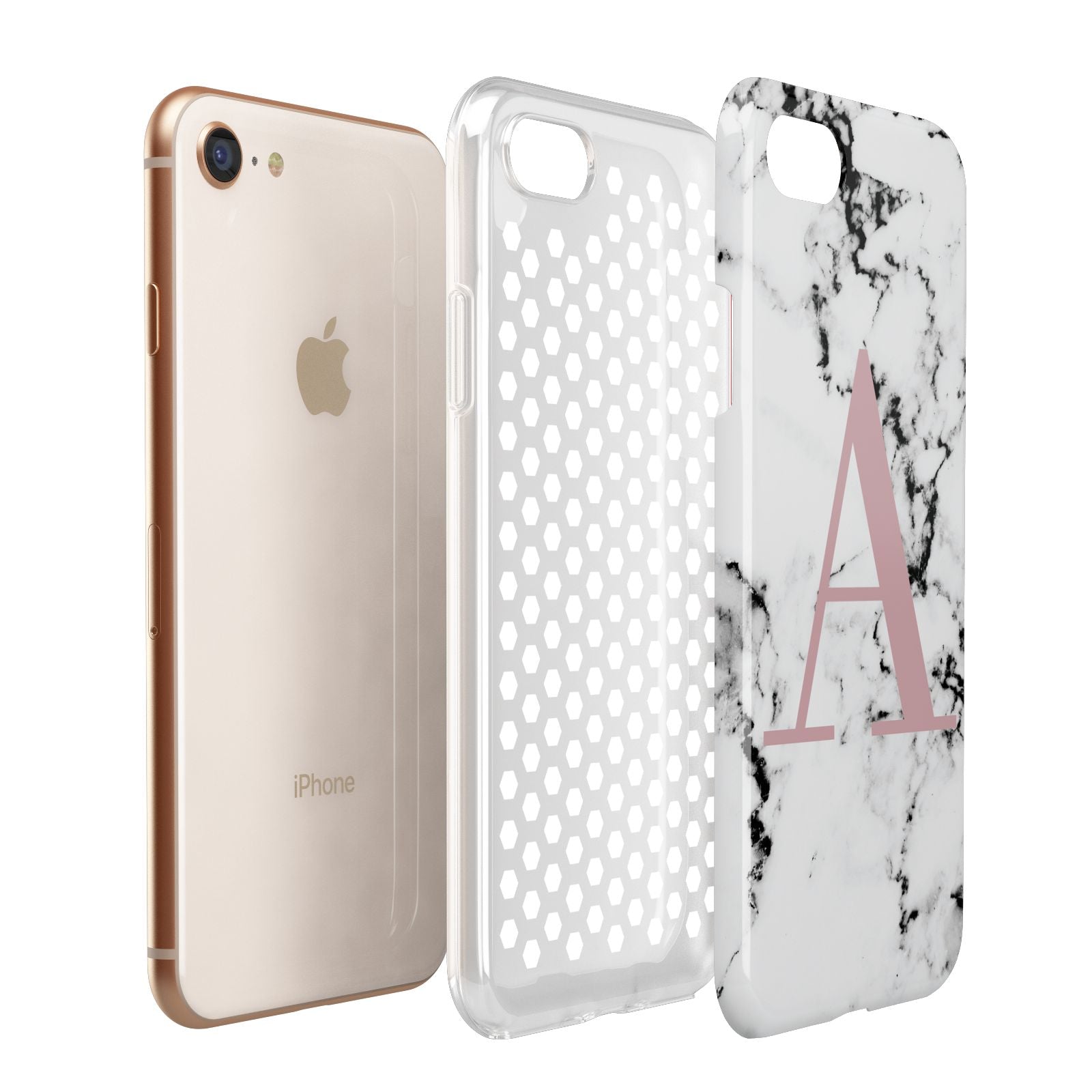 Marble Effect Pink Initial Personalised Apple iPhone 7 8 3D Tough Case Expanded View