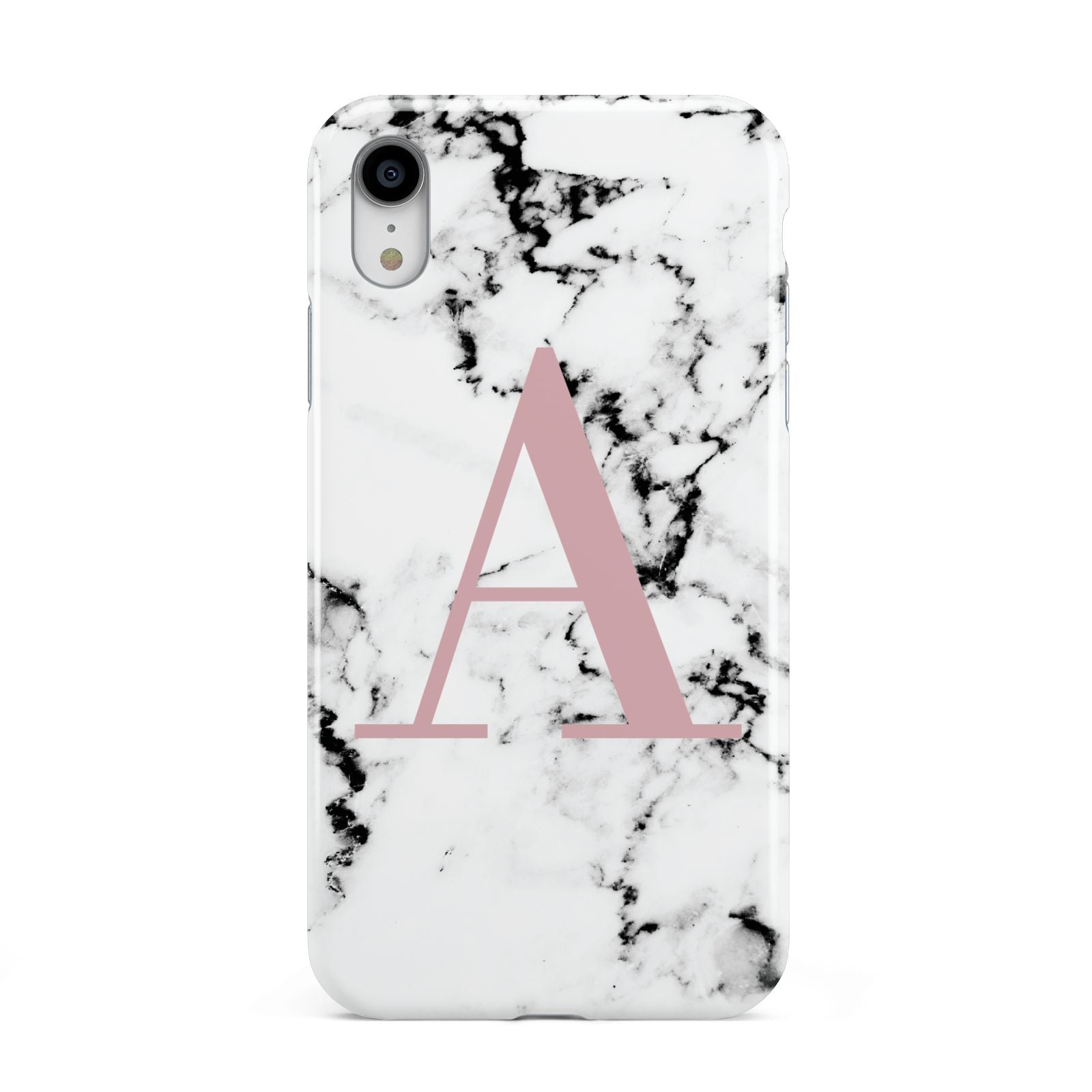 Marble Effect Pink Initial Personalised Apple iPhone XR White 3D Tough Case