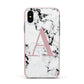 Marble Effect Pink Initial Personalised Apple iPhone Xs Impact Case Pink Edge on Black Phone
