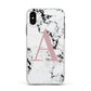 Marble Effect Pink Initial Personalised Apple iPhone Xs Impact Case White Edge on Black Phone