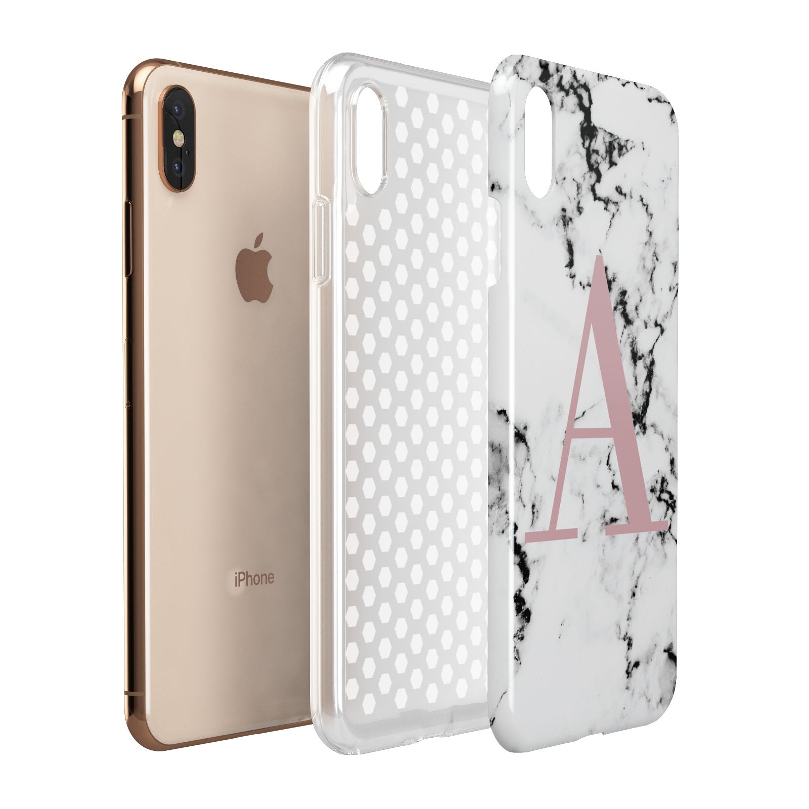 Marble Effect Pink Initial Personalised Apple iPhone Xs Max 3D Tough Case Expanded View