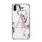 Marble Effect Pink Initial Personalised Apple iPhone Xs Max Impact Case Black Edge on Silver Phone