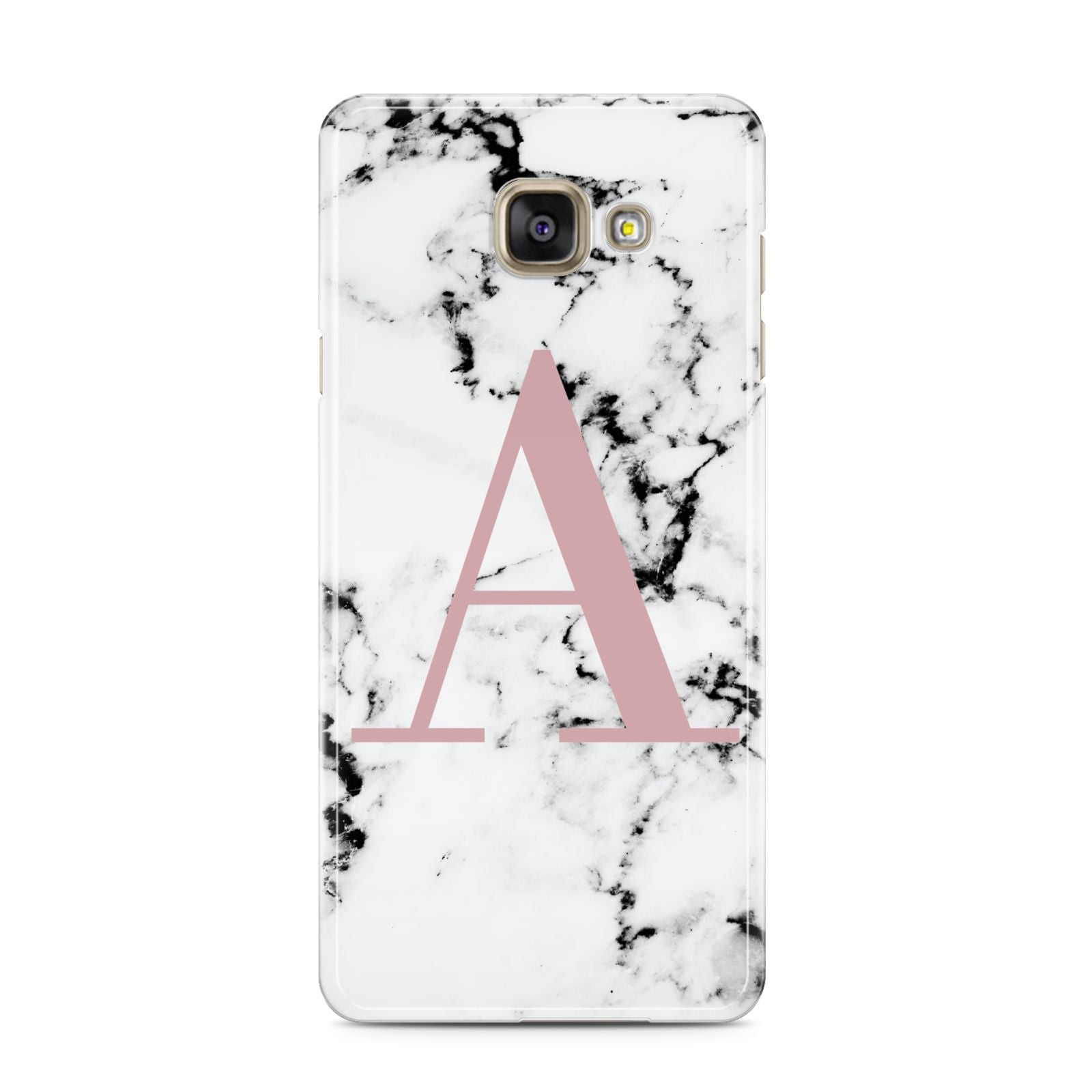 Marble Effect Pink Initial Personalised Samsung Galaxy A3 2016 Case on gold phone