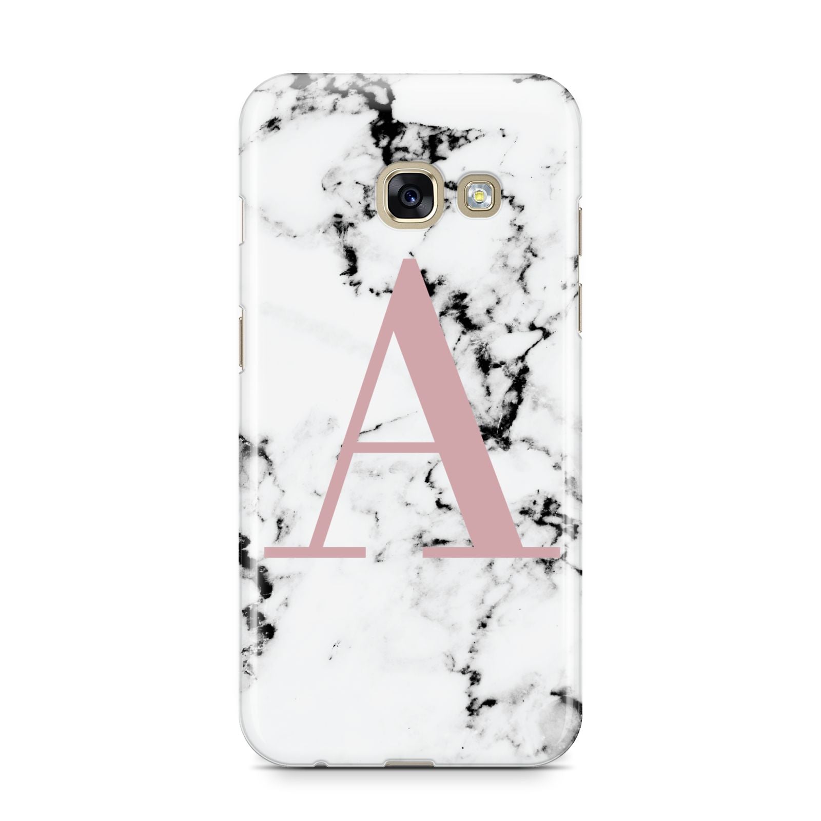 Marble Effect Pink Initial Personalised Samsung Galaxy A3 2017 Case on gold phone