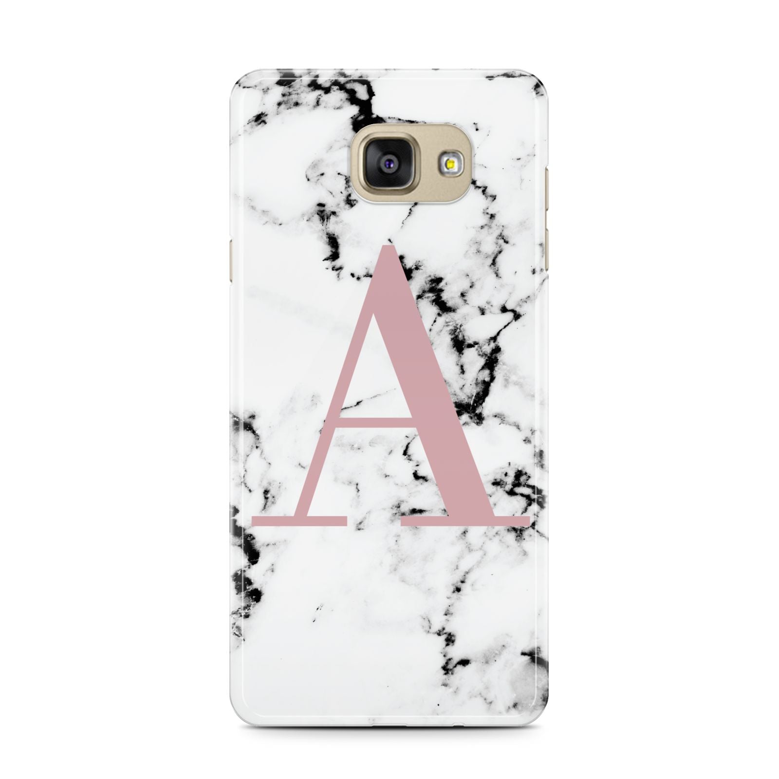 Marble Effect Pink Initial Personalised Samsung Galaxy A7 2016 Case on gold phone