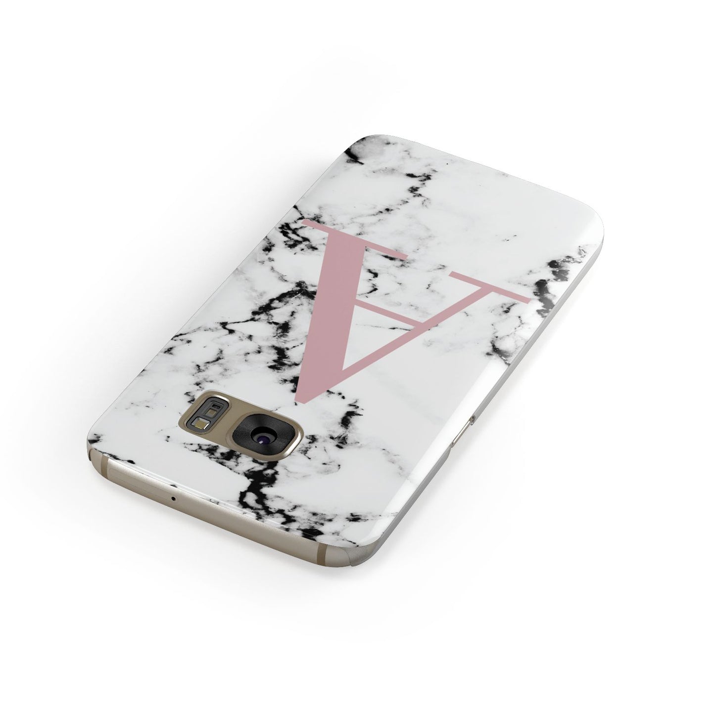 Marble Effect Pink Initial Personalised Samsung Galaxy Case Front Close Up