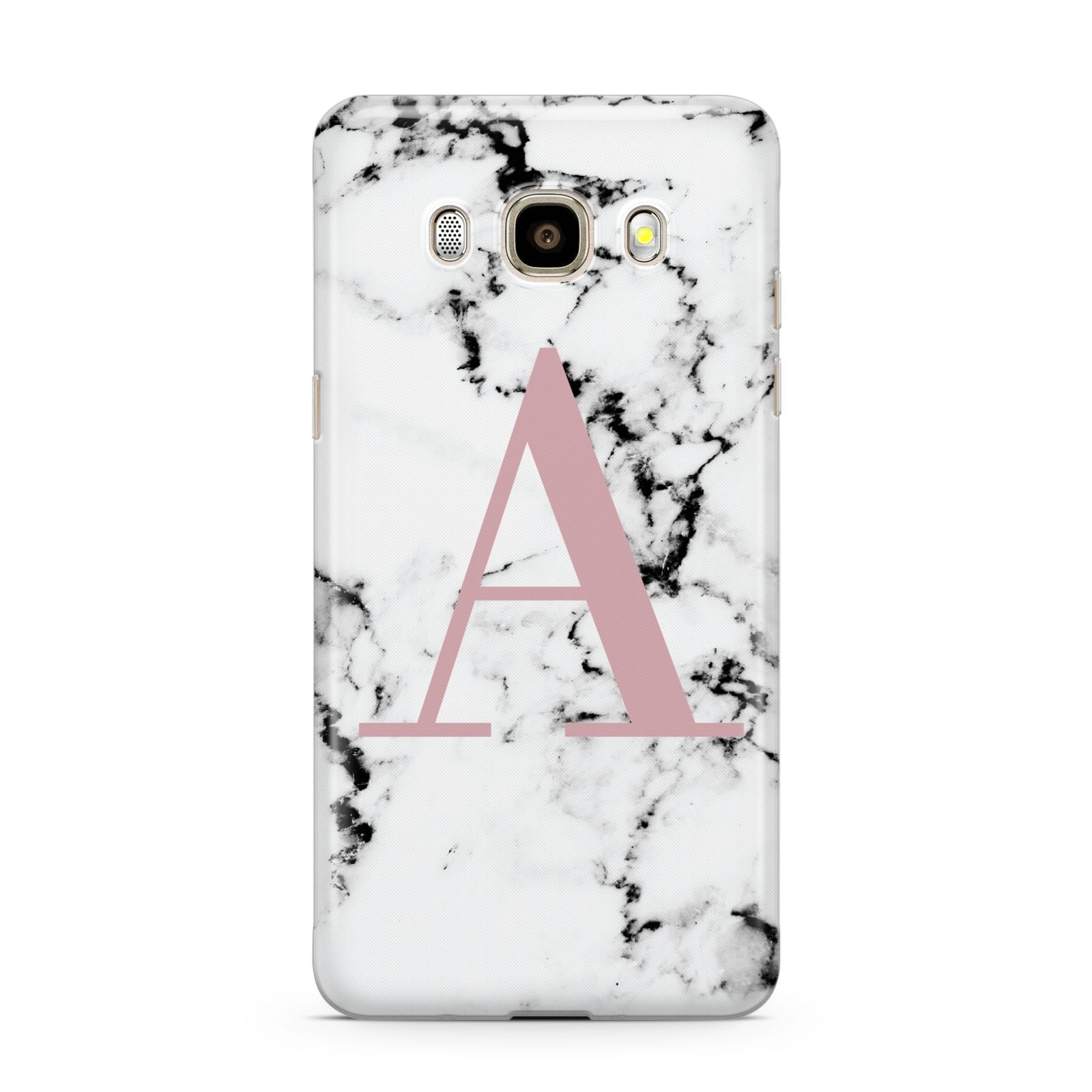 Marble Effect Pink Initial Personalised Samsung Galaxy J7 2016 Case on gold phone